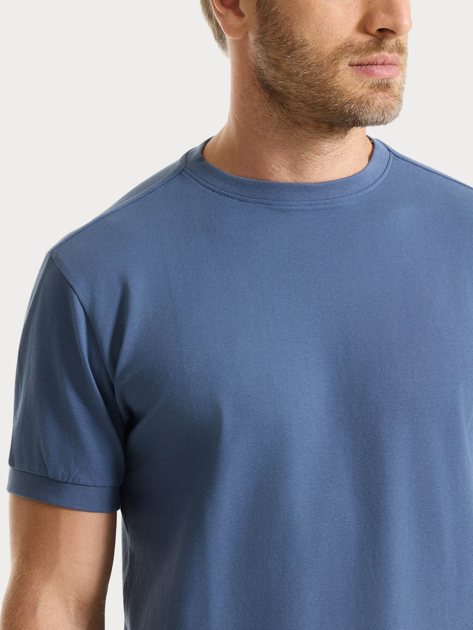Maglietta girocollo in Eco Cotton Piquet Stretch - Vintage Indigo - Image 3