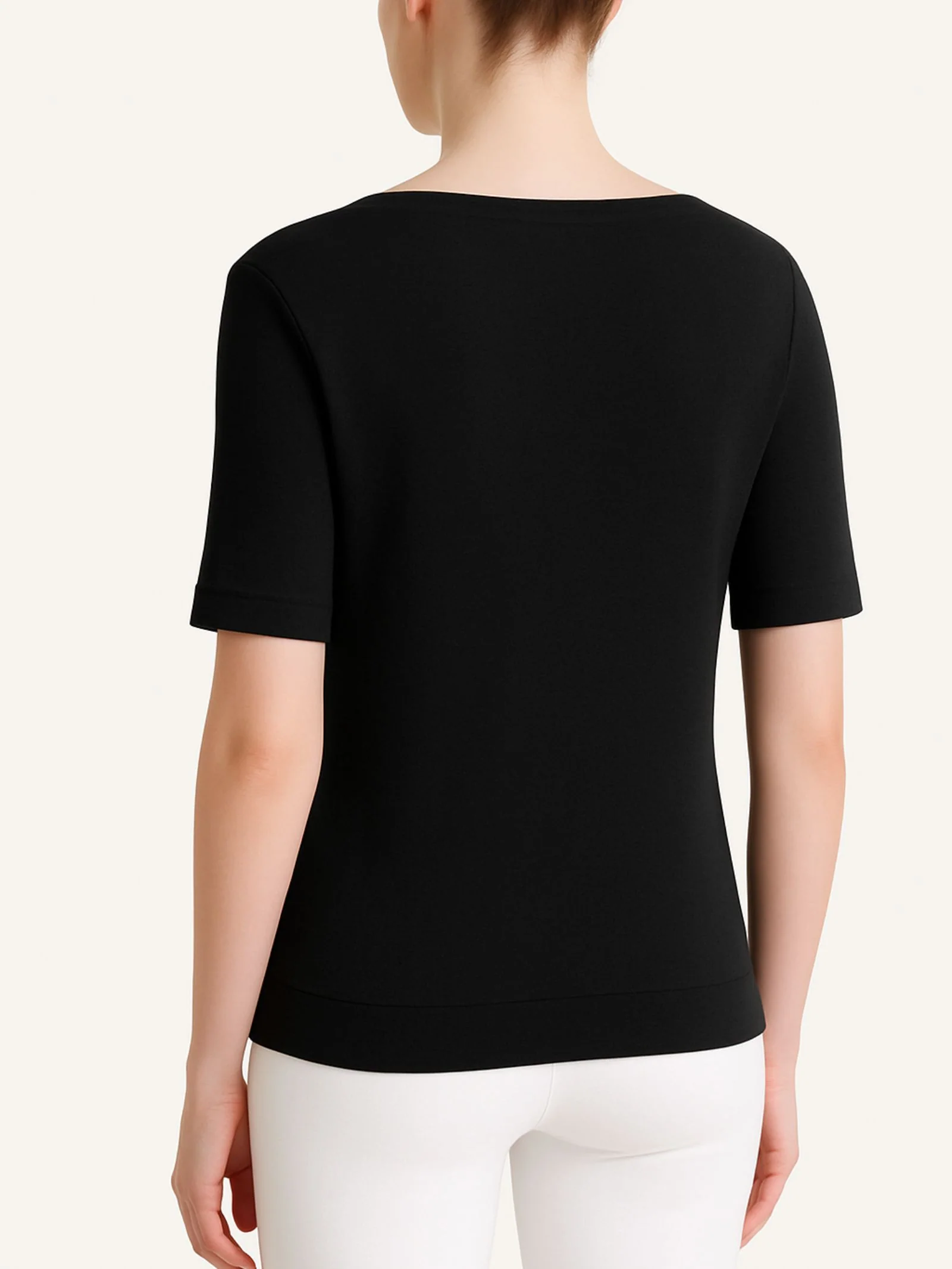 Maglietta girocollo in Eco Cotton Stretch - Nero - Image 2