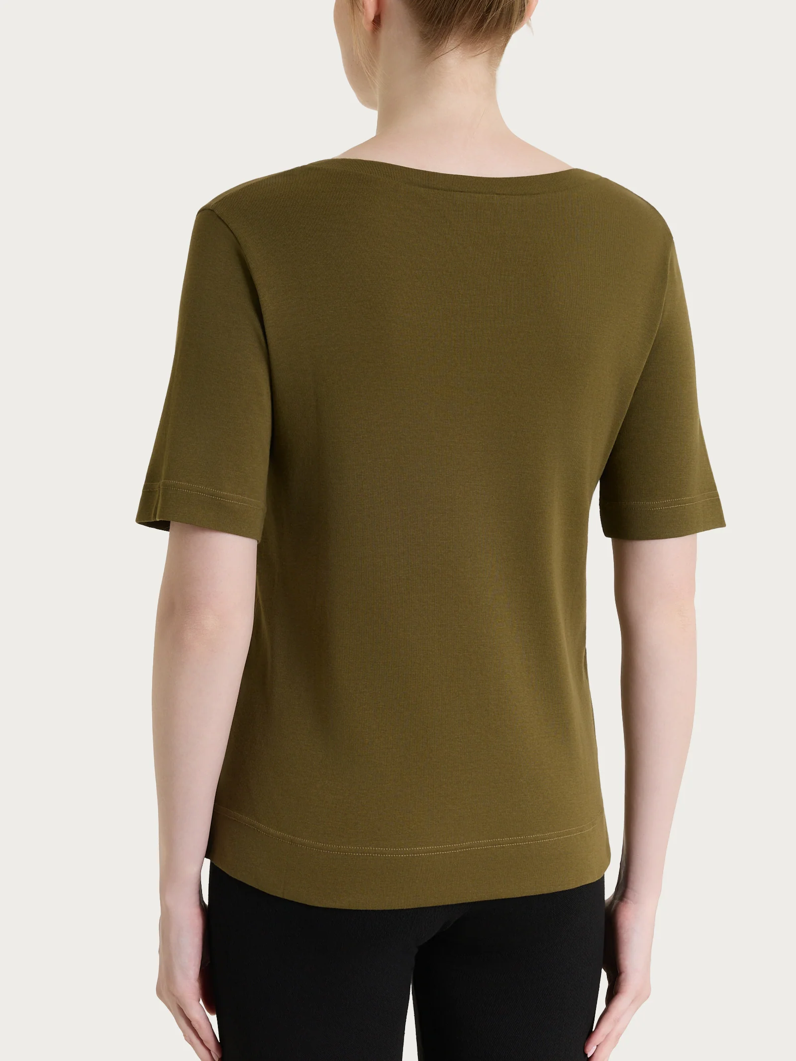 Maglietta girocollo in Eco Cotton Stretch - Dark Olive - Image 2