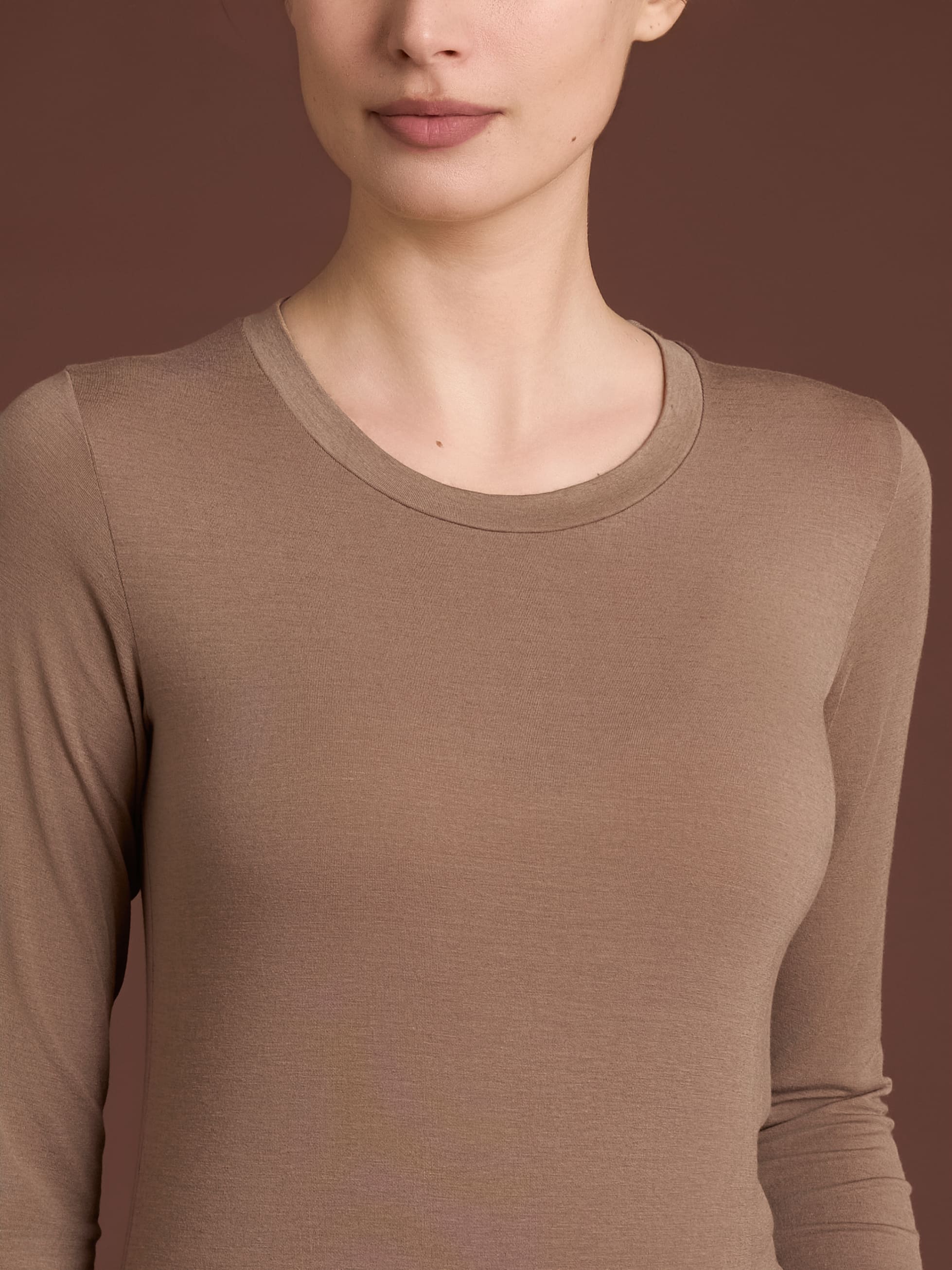 Maglietta girocollo in filato Tenderwool - Visone - Image 3