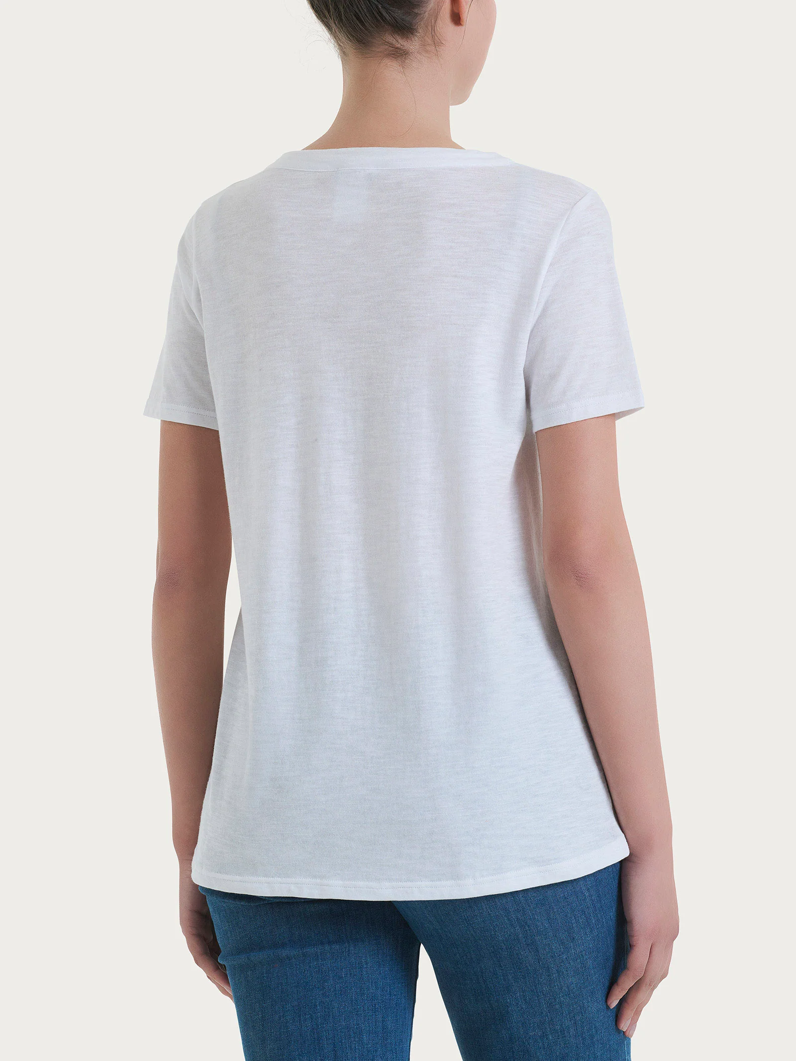 Maglietta girocollo in slub jersey di cotone - Bianco - Image 2