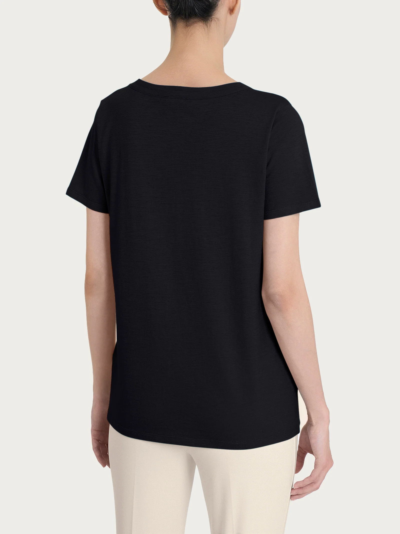 Maglietta girocollo in slub jersey di cotone - Nero - Image 2