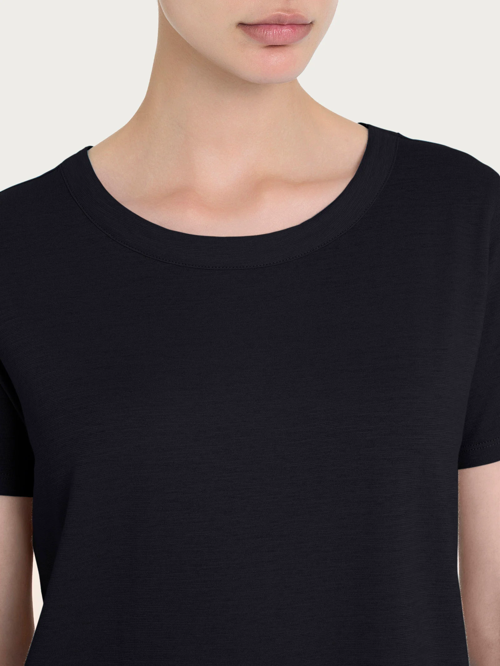 Maglietta girocollo in slub jersey di cotone - Nero - Image 3