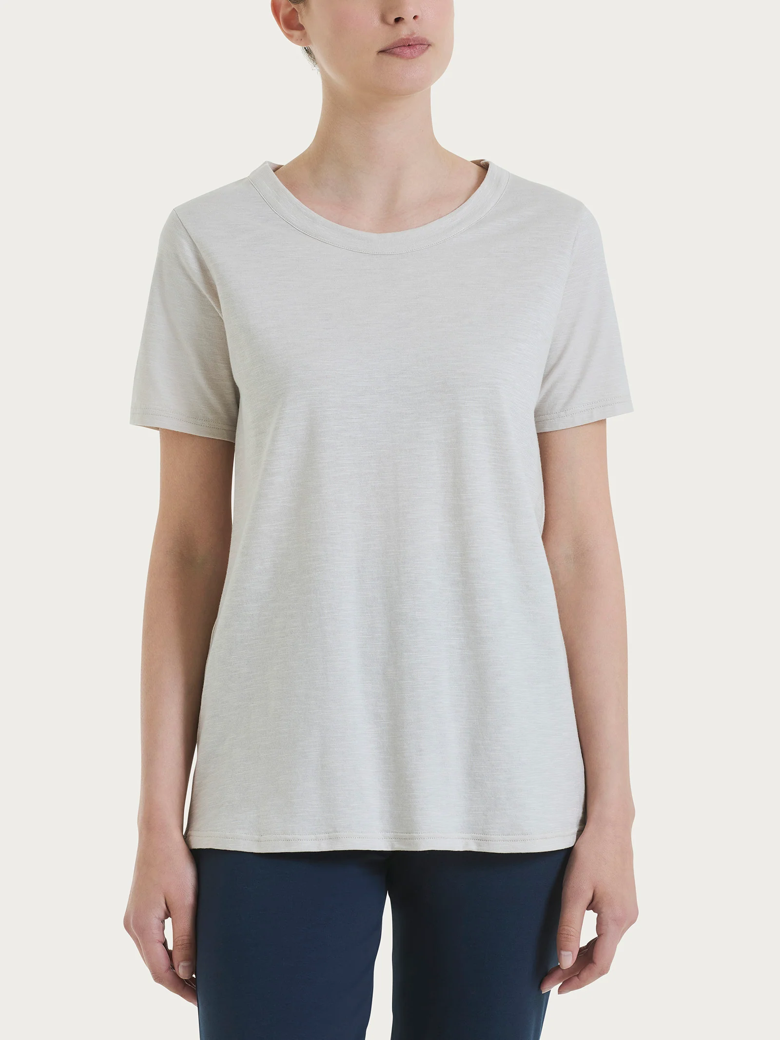 Maglietta girocollo in slub jersey di cotone - Champignon - Image 2