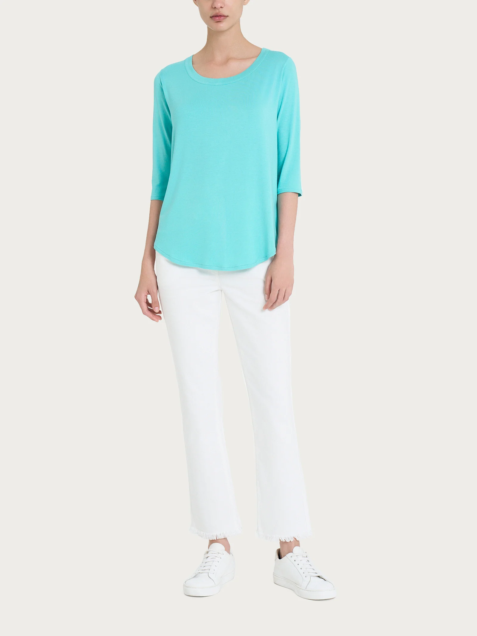 Maglietta girocollo in Viscosa Summer - Pool Blue - Image 4