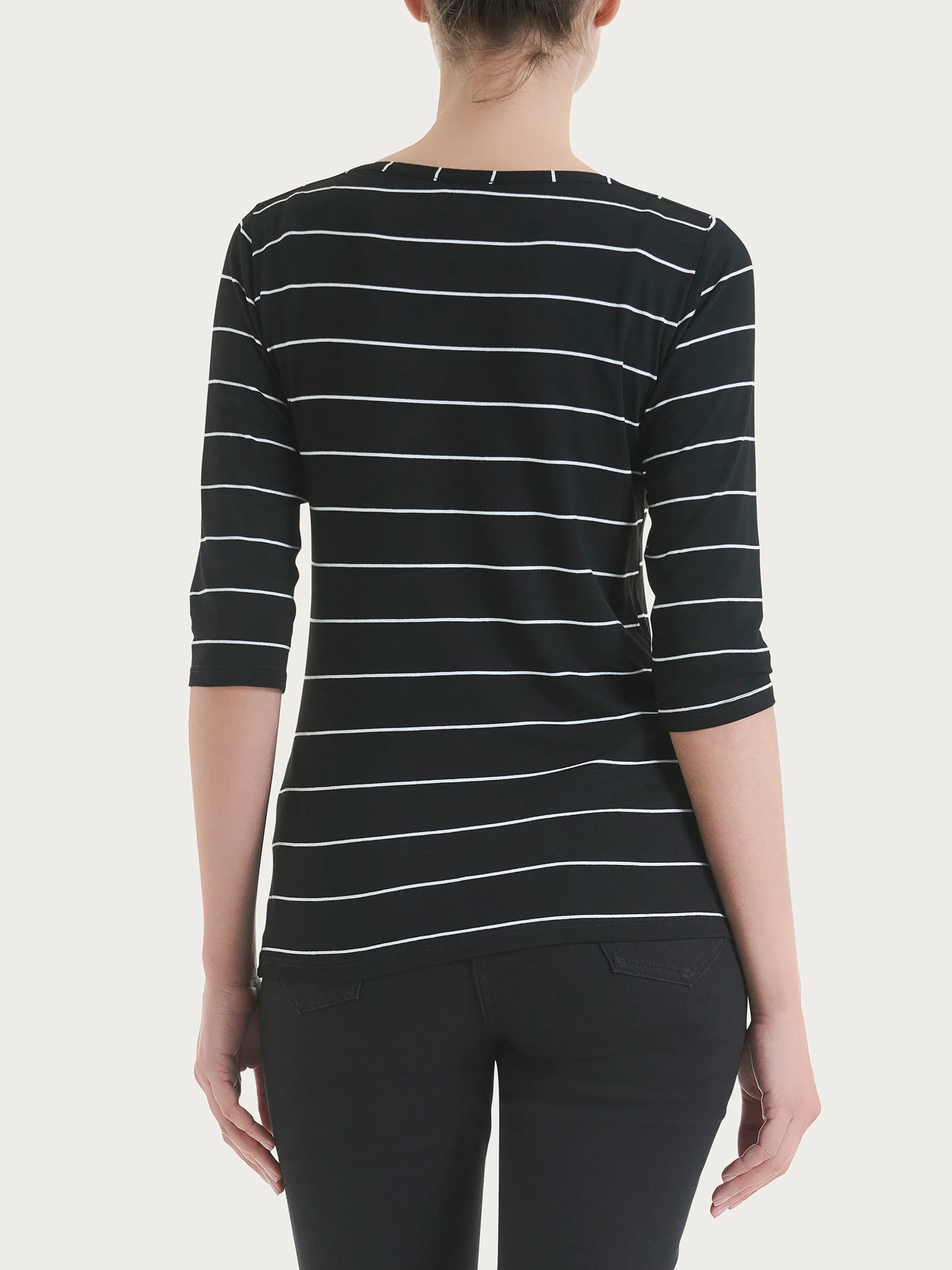 Maglietta skinny con stripes spaziate in Viscosa Summer  - Fant. Nero Riga Spaziata - Image 2