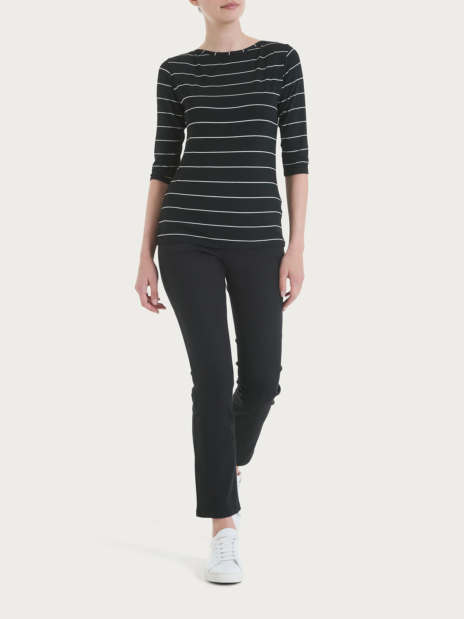 Maglietta skinny con stripes spaziate in Viscosa Summer  - Fant. Nero Riga Spaziata - Image 4