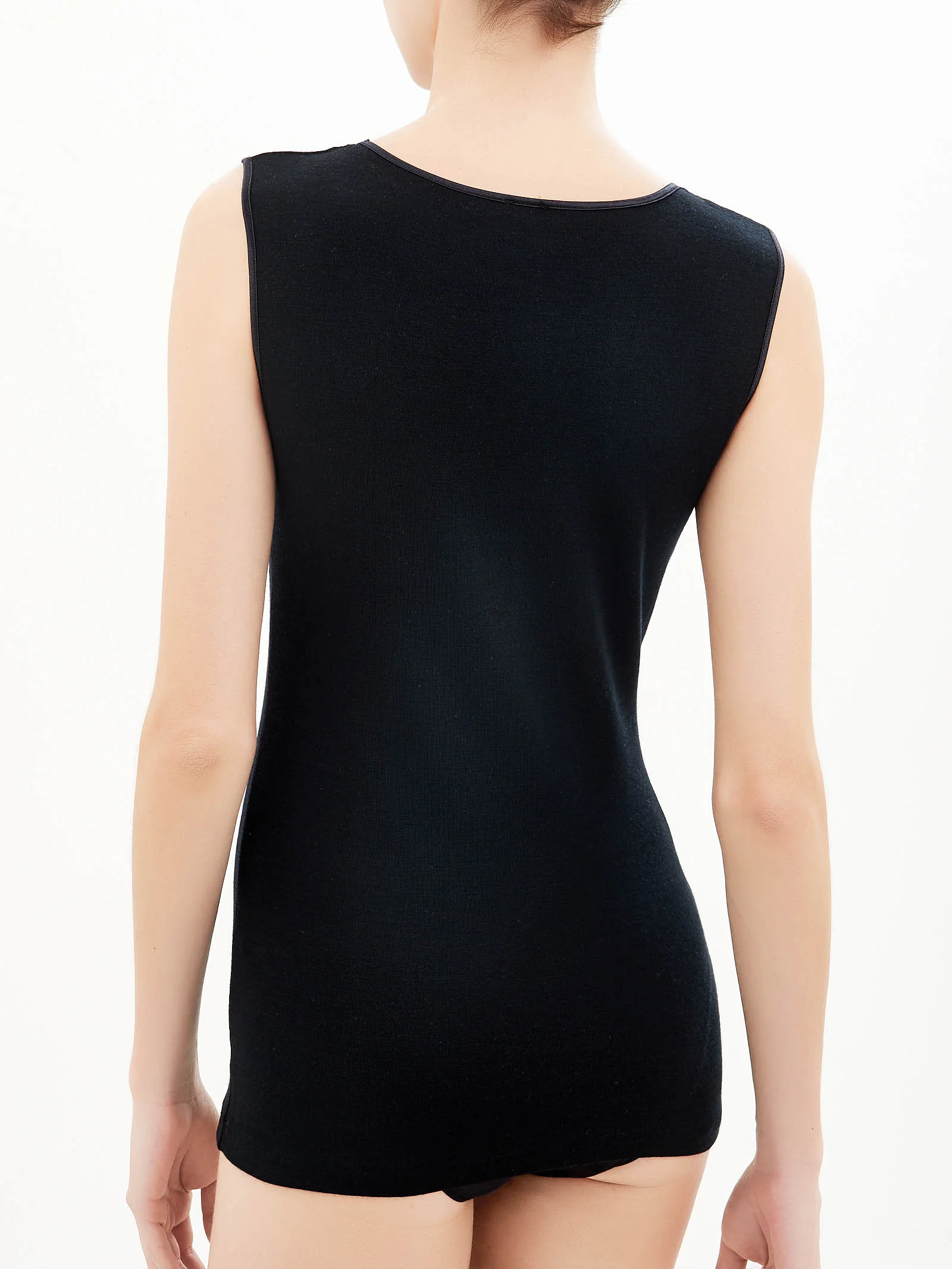 Merino Medium - Canottiera a spalla larga in lana - Nero - Image 3