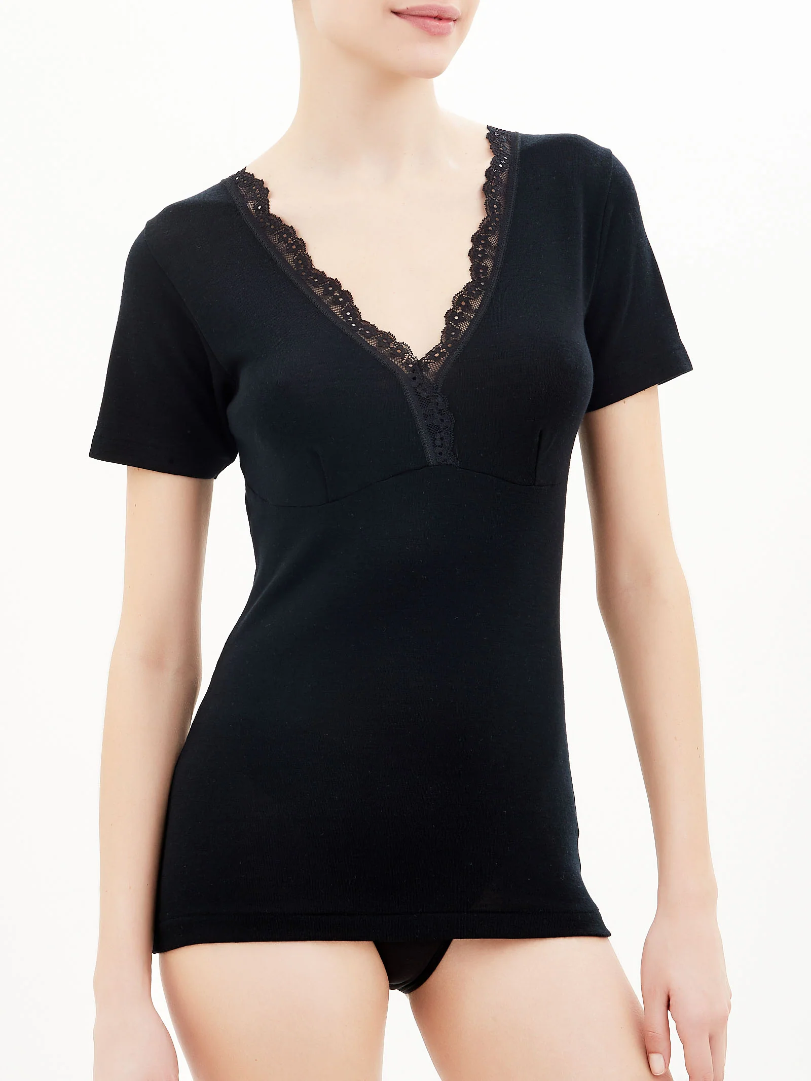 Merino Medium - Maglietta scollo a V in lana - Nero - Image 2