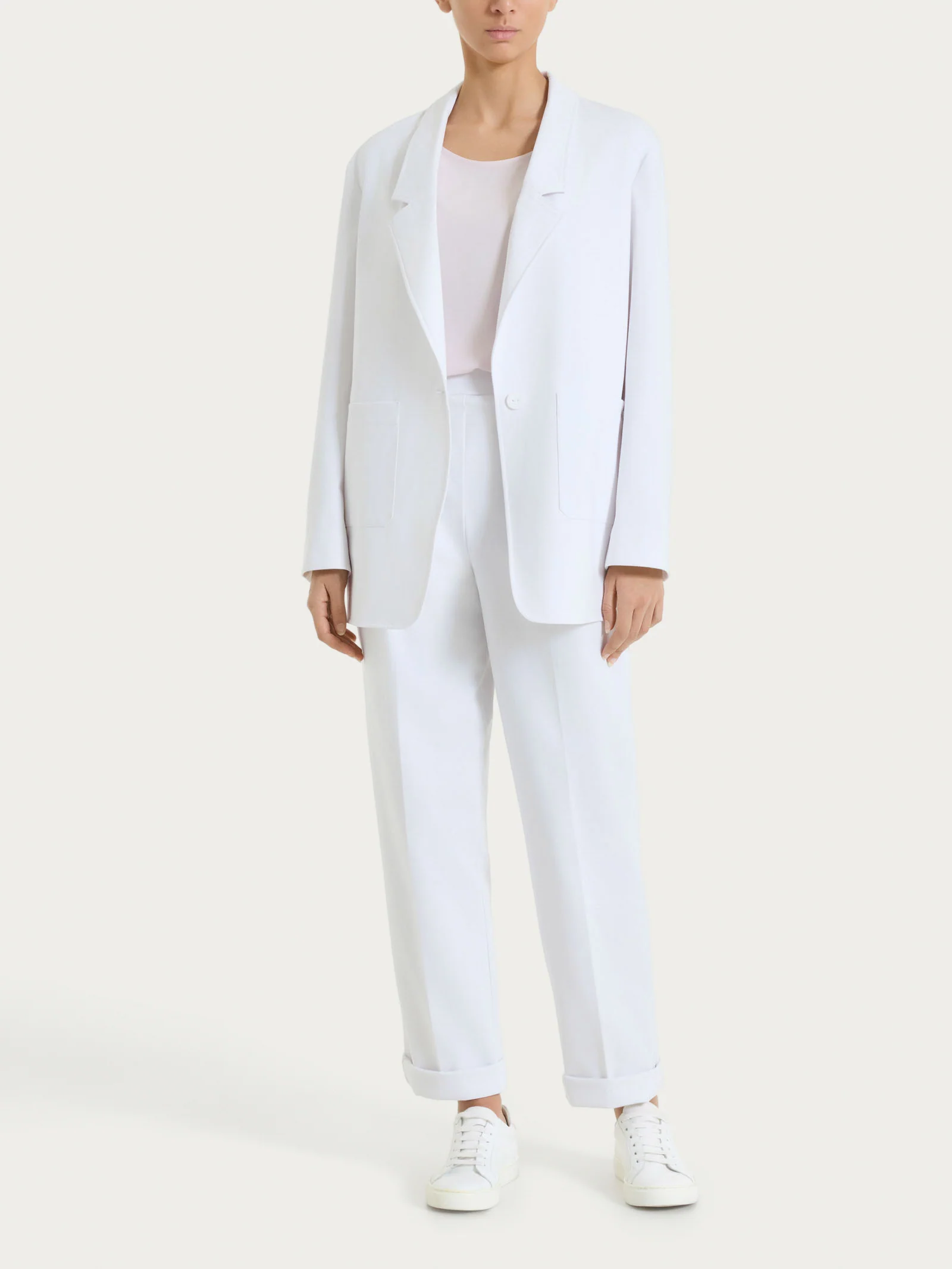 Pantalone a carota con tasche e pinces in Compact Light - Bianco - Image 8