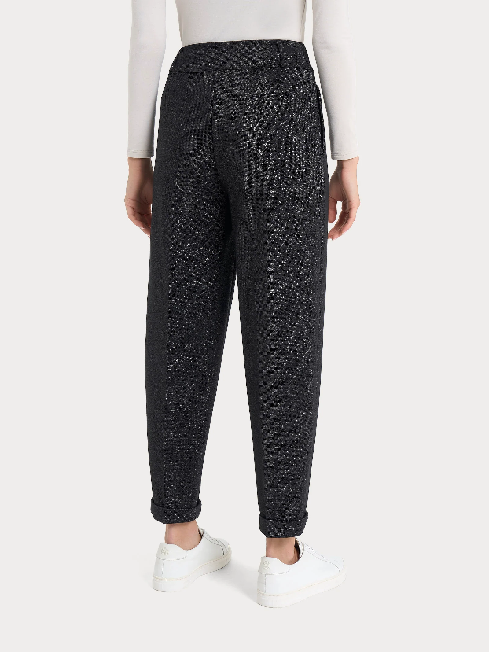 Pantalone a carota con tasche e pinces in tessuto Eco Jacquard - Fant.Nero - Image 2