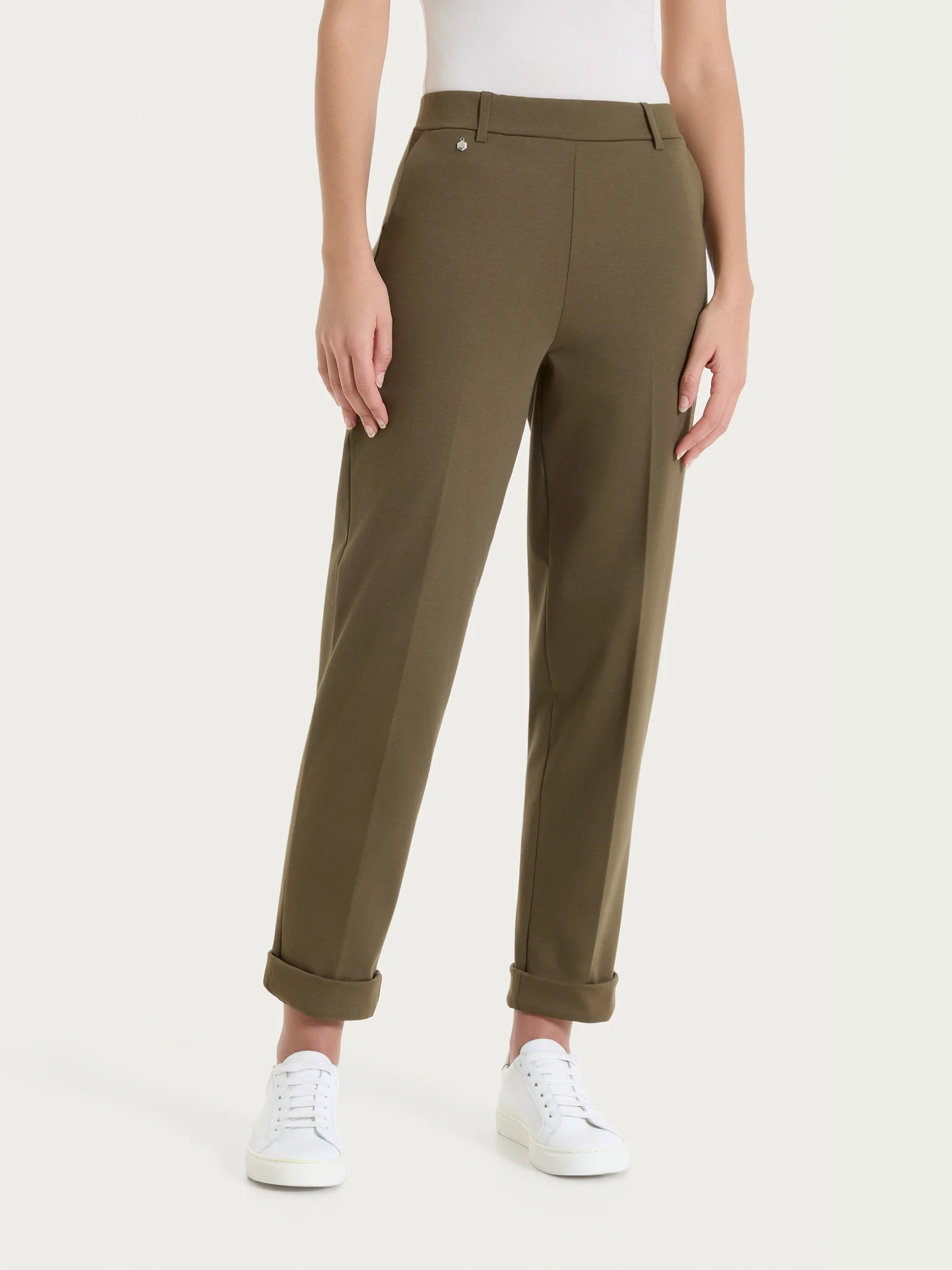 Pantalone a carota con tasche in Compact Light  - Dark Olive - Image 3