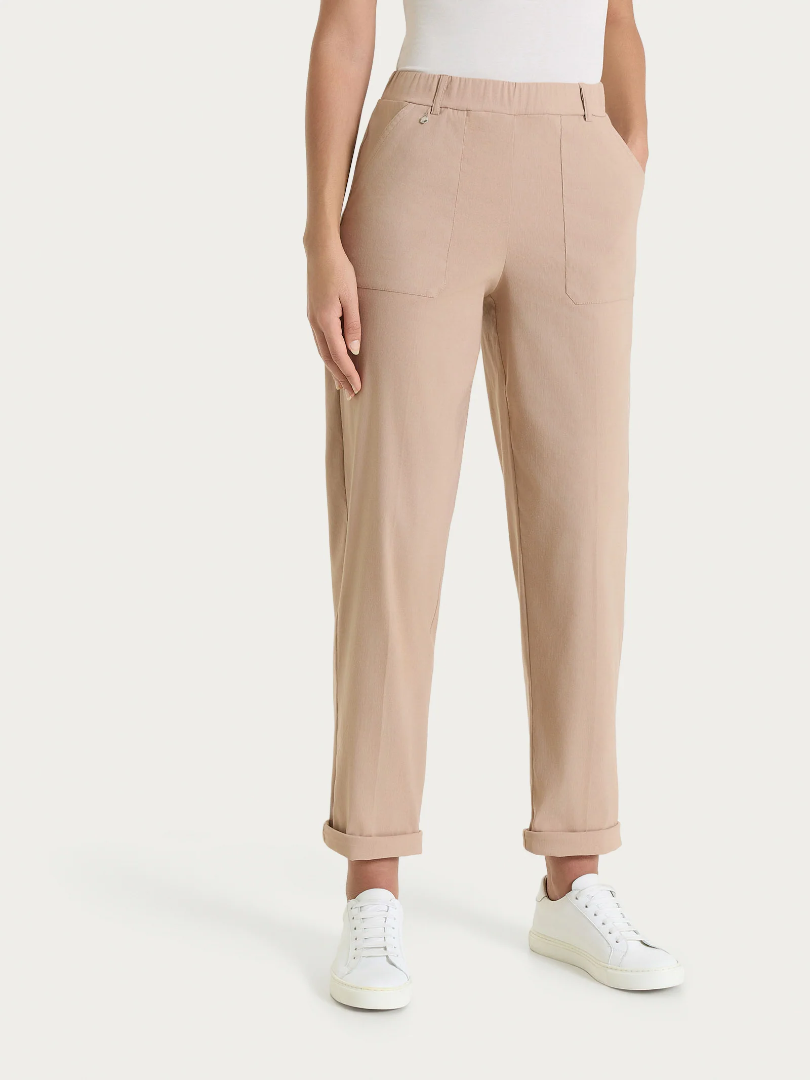 Pantalone a carota con tasche in Linen Super Fresh - Warm Taupe - Image 3