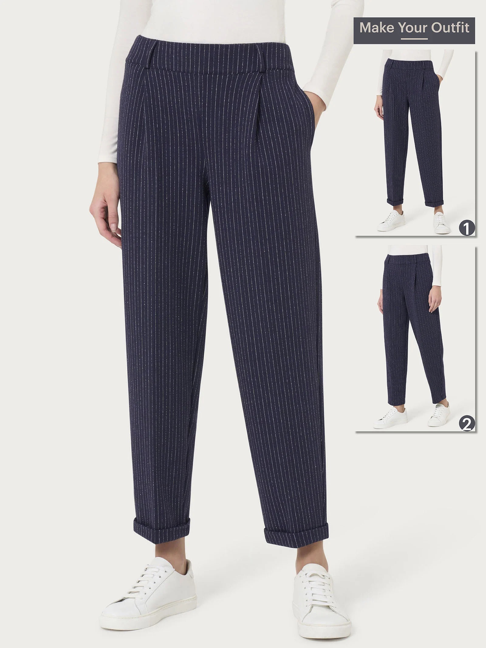 Pantalone a carota gessato con tasche e pinces in tessuto Eco Jacquard - Fant.Argento Mel. - Image 4