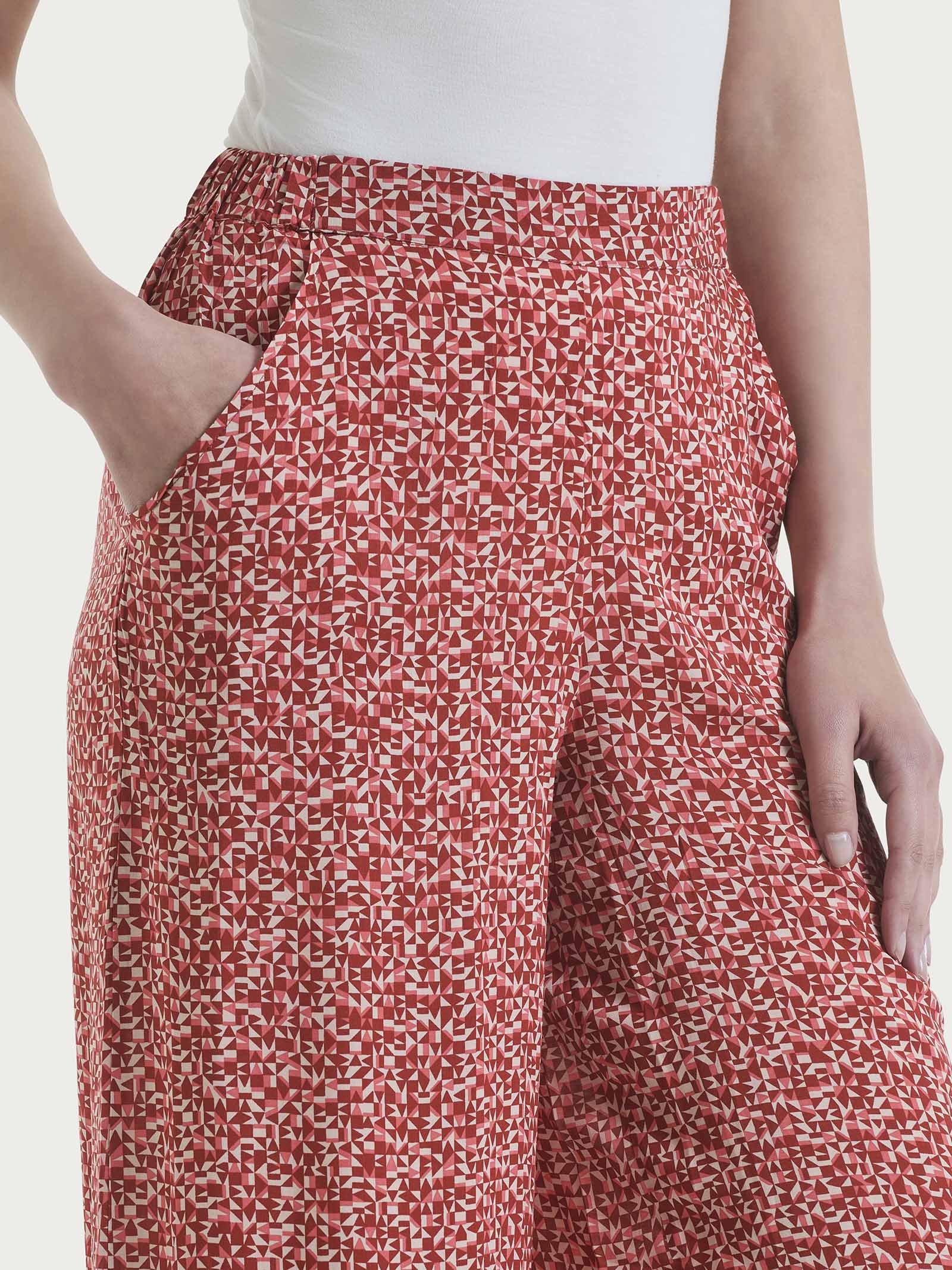 Pantalone a palazzo con tasche e geometic pattern in Ecoseta  - Fant. Dubarry - Image 3
