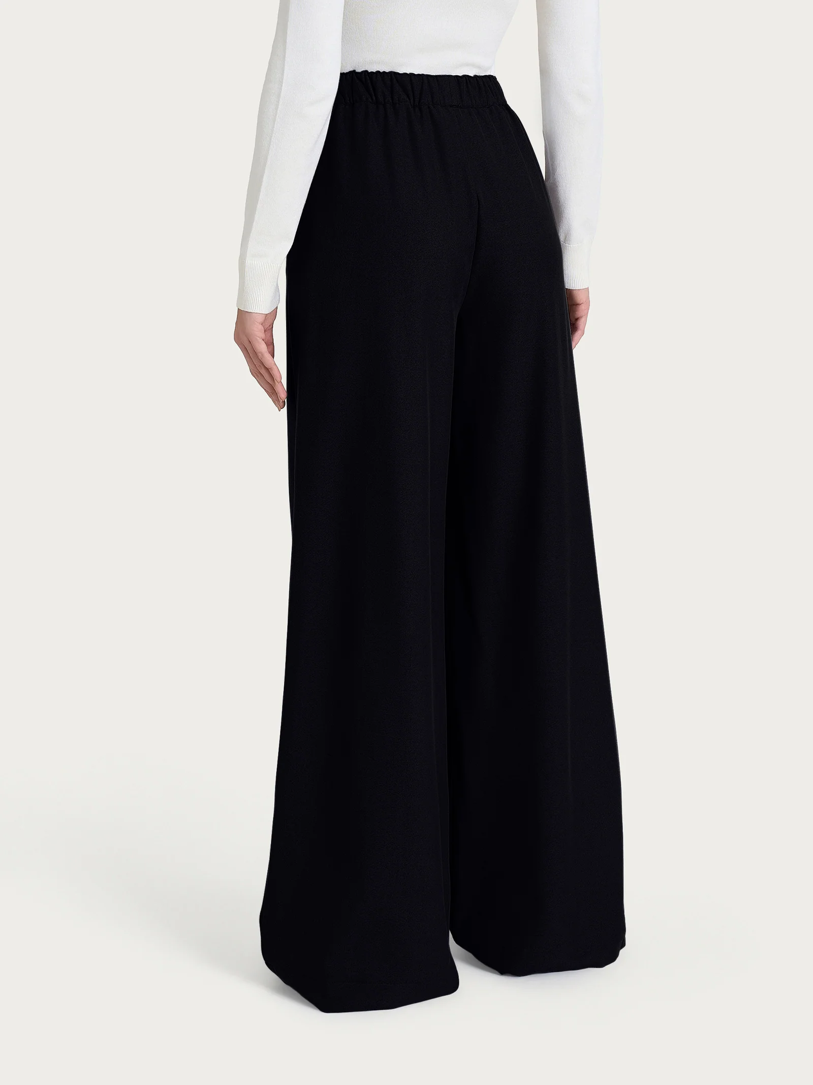 Pantalone a palazzo con tasche e pinces in Flannel Twill - Nero - Image 2