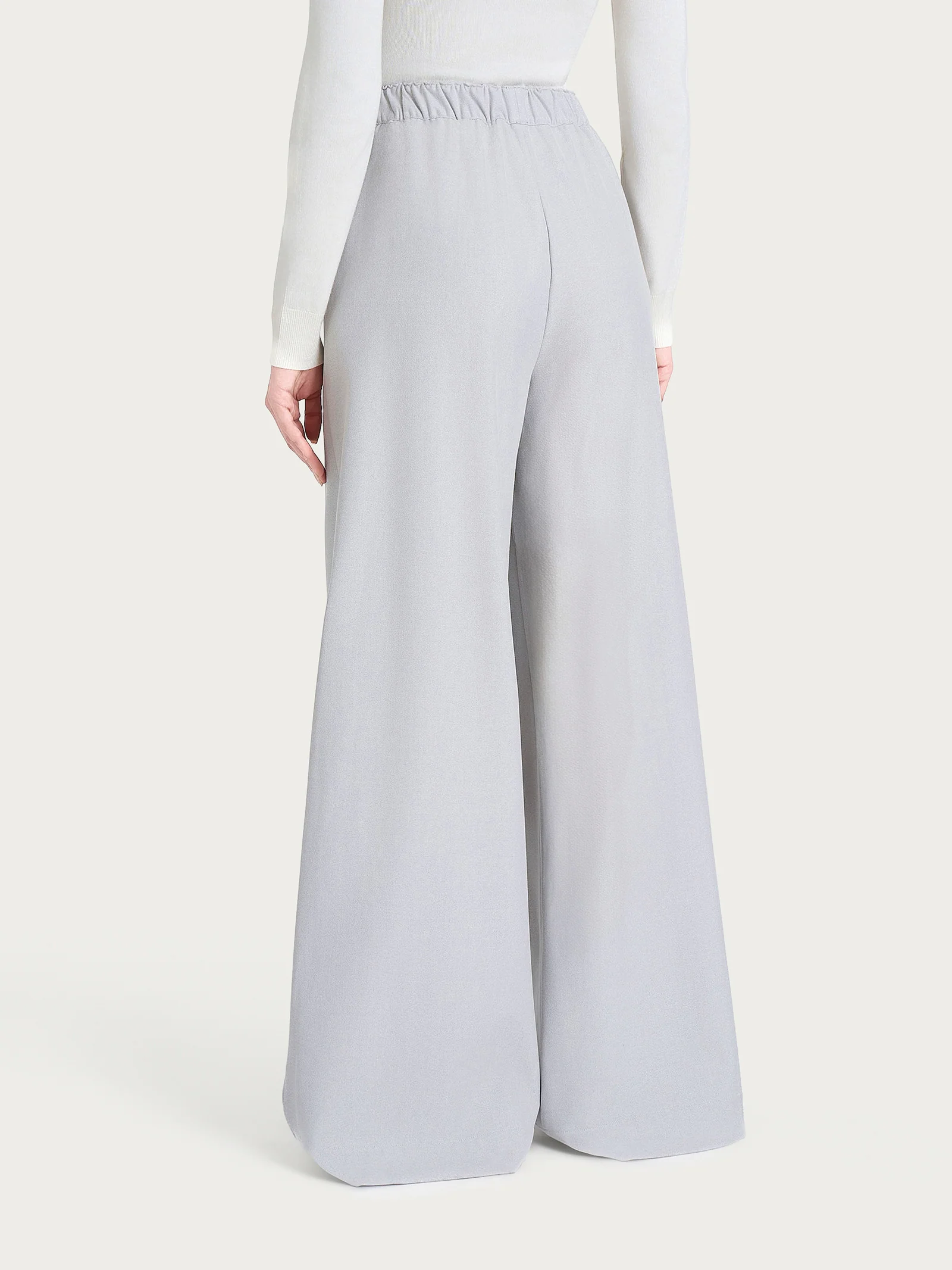Pantalone a palazzo con tasche e pinces in Flannel Twill - Ghiaia Mel. - Image 2