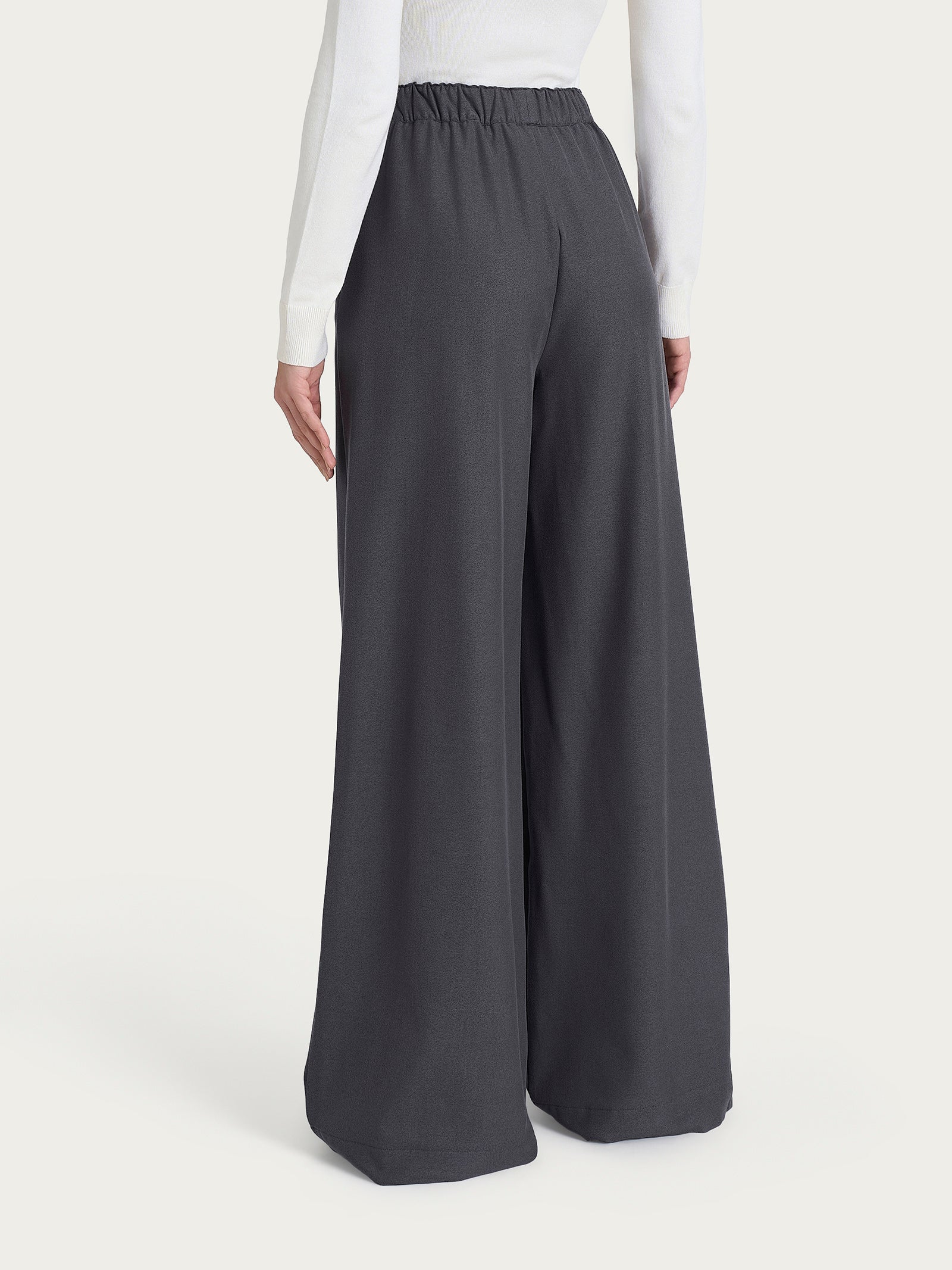 Pantalone a palazzo con tasche e pinces in Flannel Twill - Ardesia Mel. - Image 2