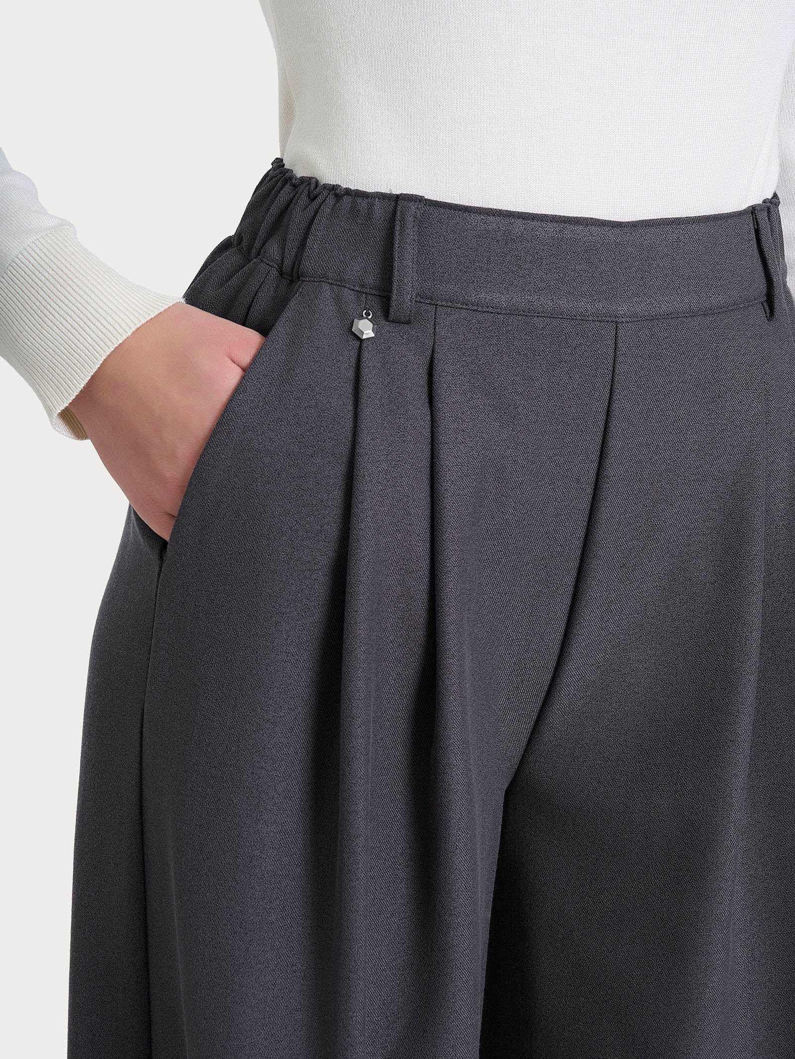 Pantalone a palazzo con tasche e pinces in Flannel Twill - Ardesia Mel. - Image 3