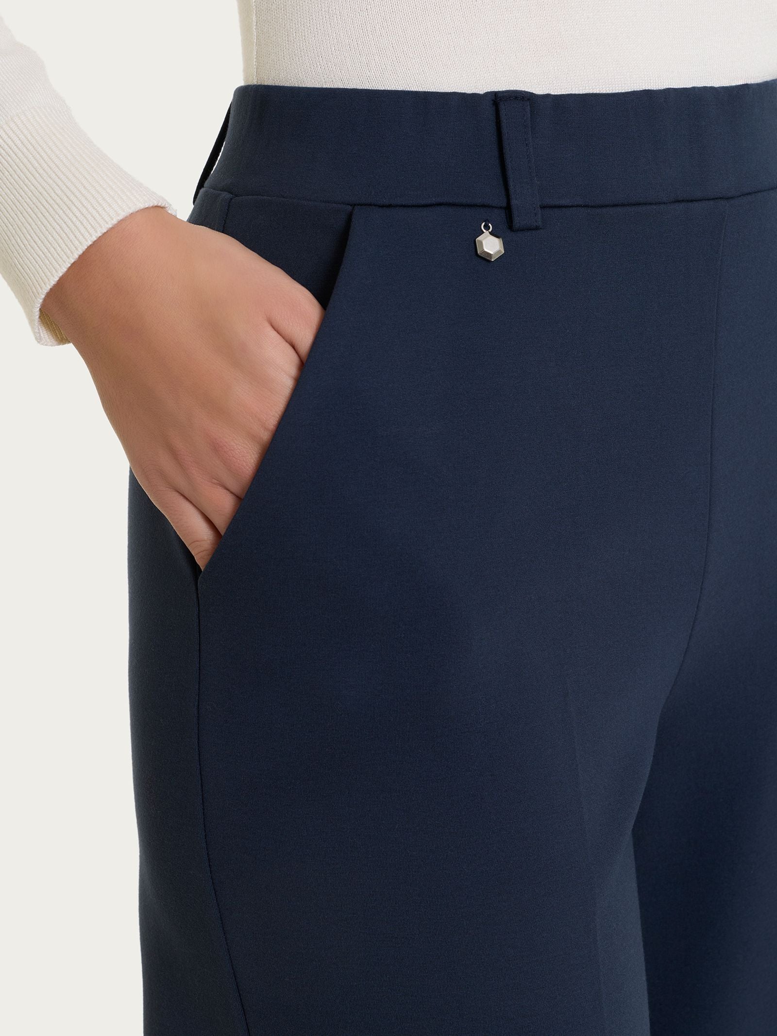 Pantalone a palazzo con tasche in Cashmere Compact - Bleu - Image 3