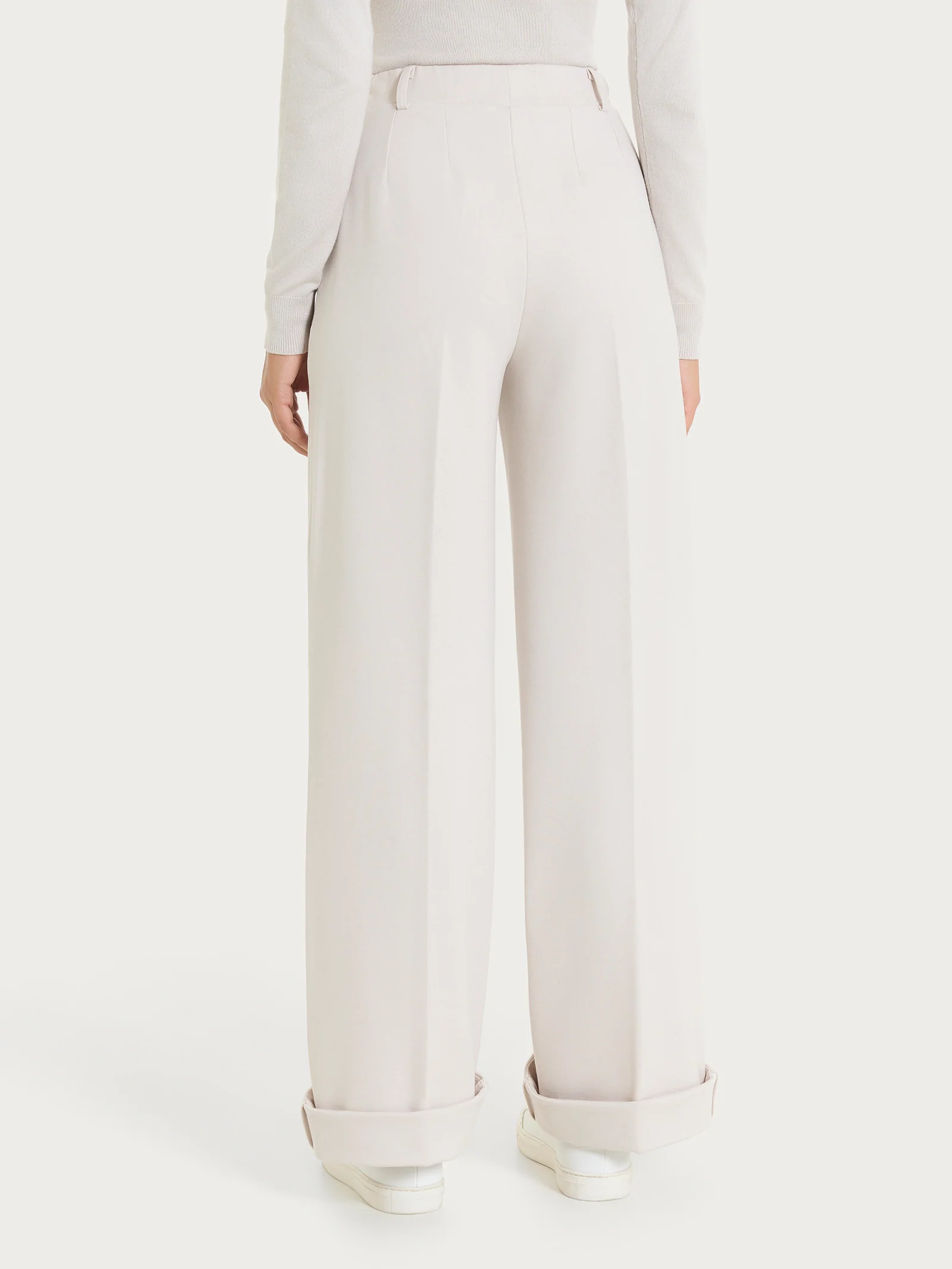 Pantalone a palazzo con tasche in Cashmere Compact - Champignon - Image 6
