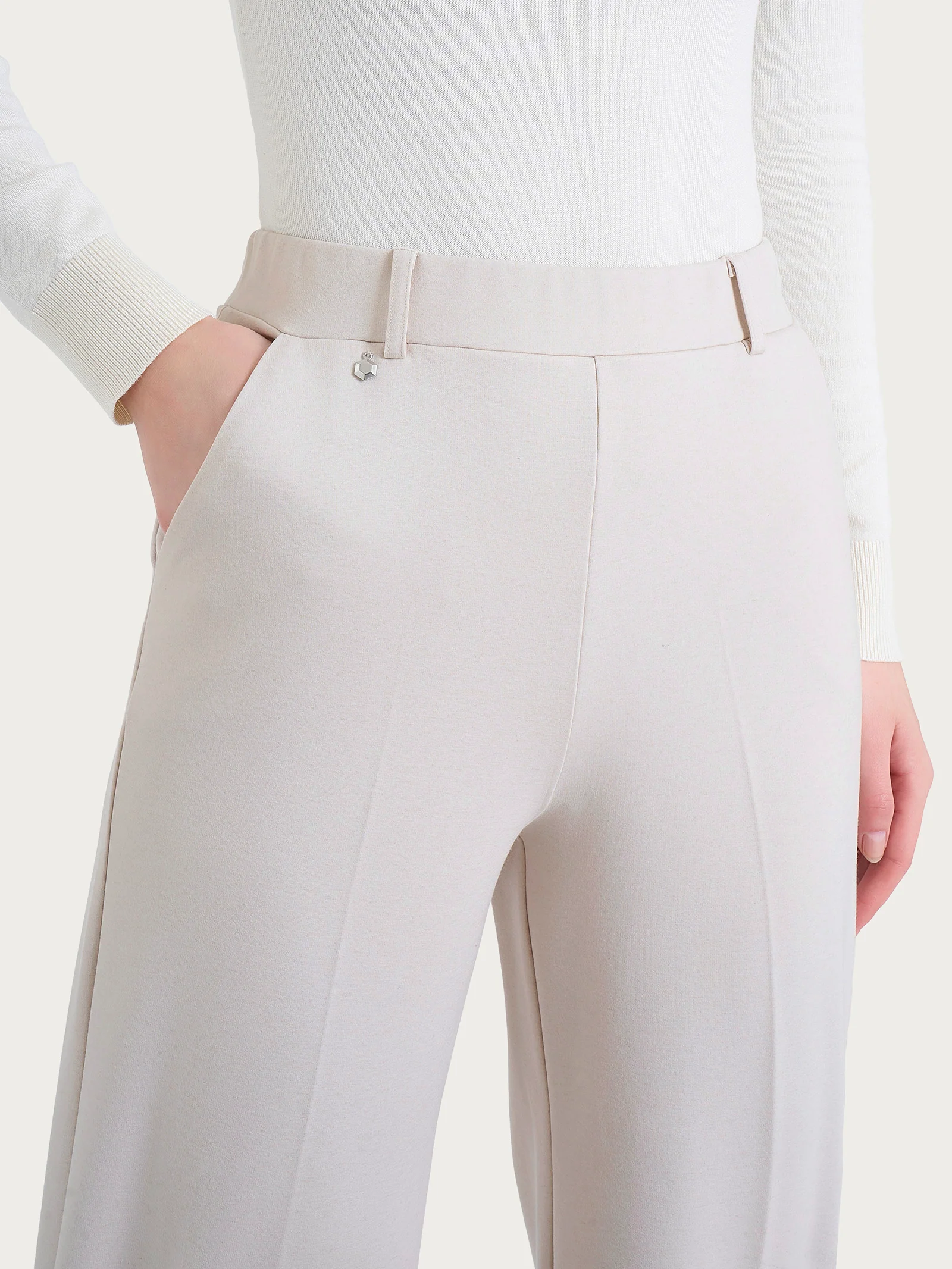 Pantalone a palazzo con tasche in Cashmere Compact - Champignon - Image 9