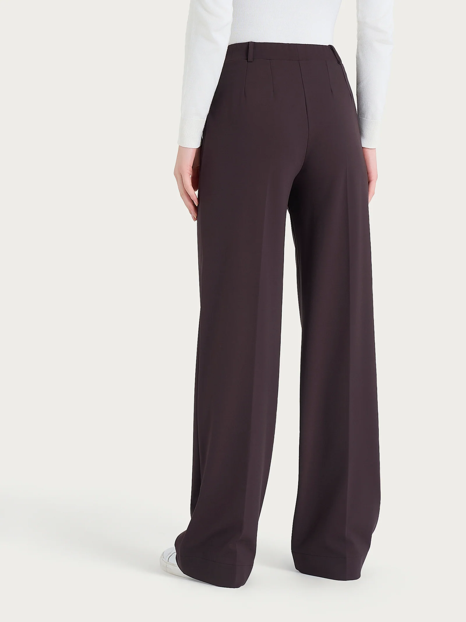 Pantalone a palazzo con tasche in Cashmere Compact - Chocolate Torte - Image 2