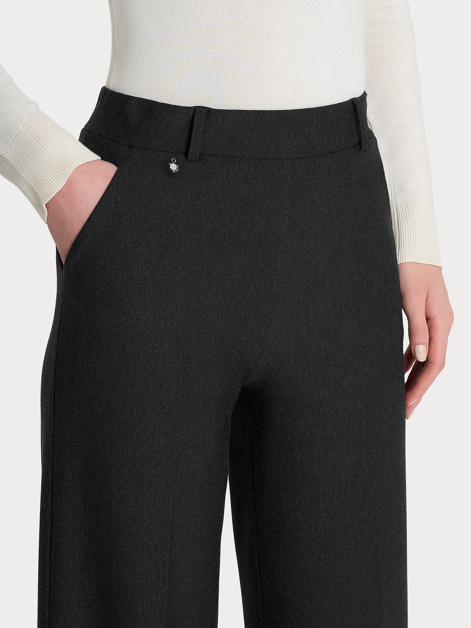Pantalone a palazzo con tasche in Compact - Oscuro Mel. - Image 3