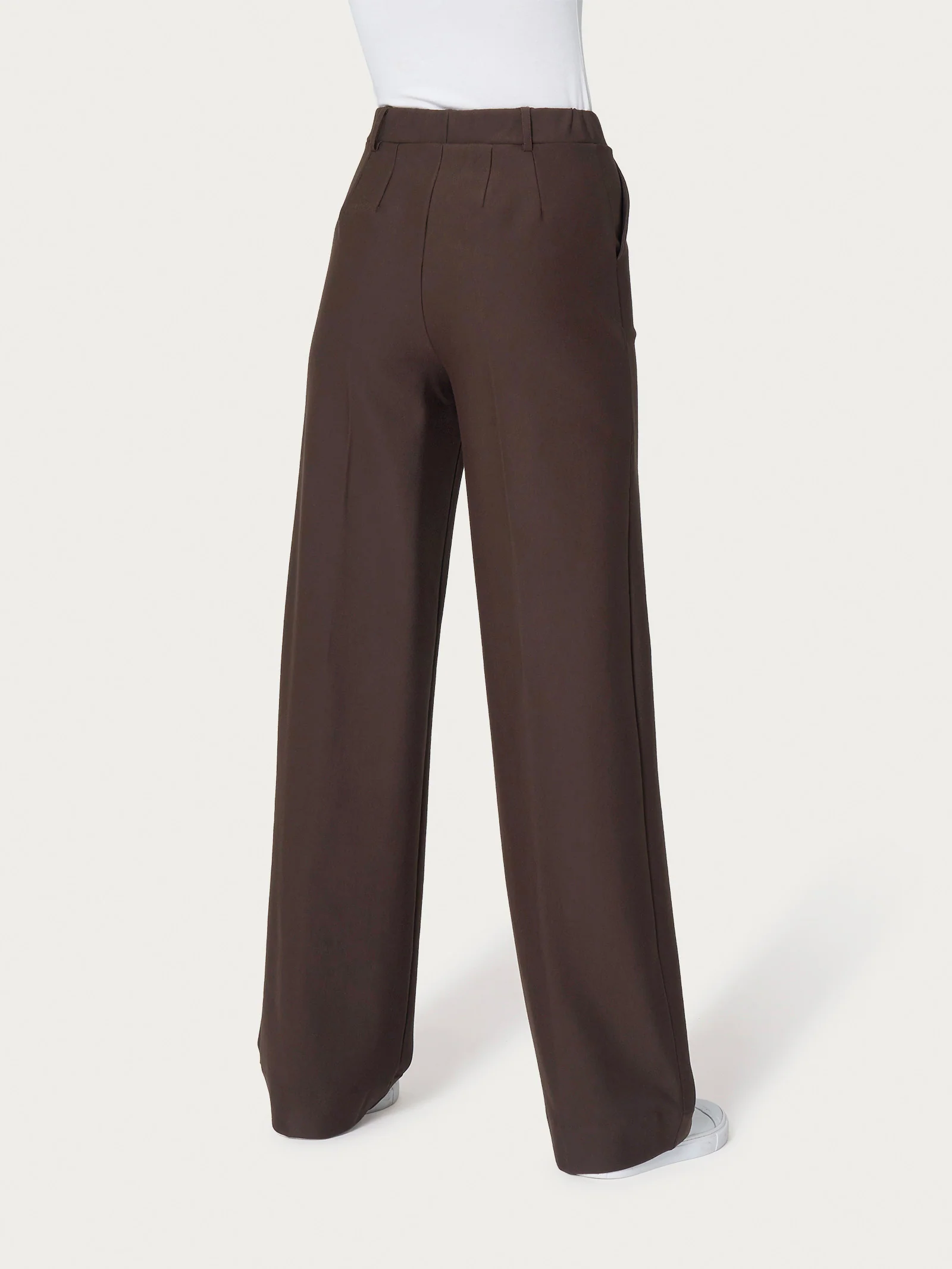 Pantalone a palazzo con tasche in Compact - Chocolate Torte - Image 4