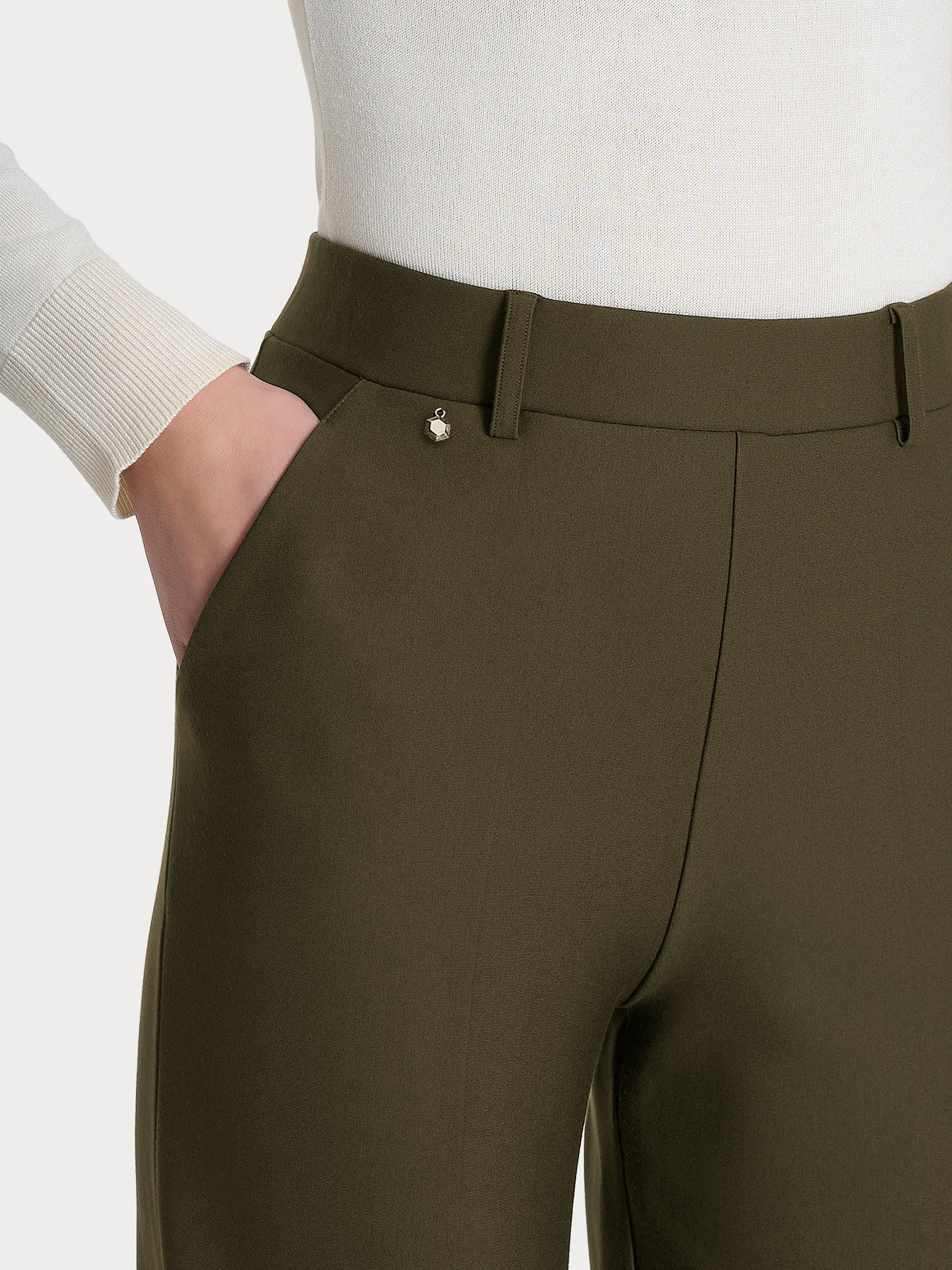 Pantalone a palazzo con tasche in Compact - Dark Olive - Image 3