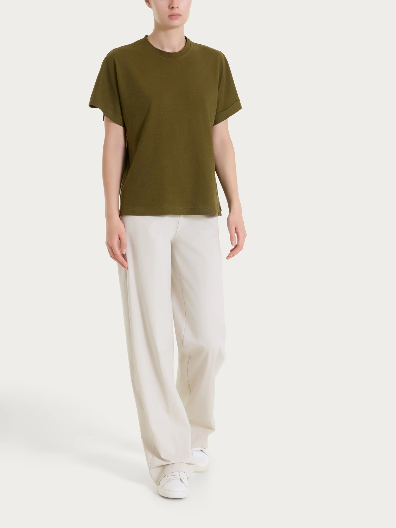 Pantalone a palazzo con tasche in Compact Light - Champignon - Image 7
