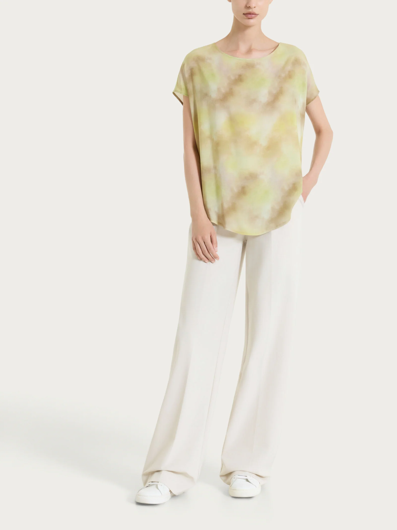 Pantalone a palazzo con tasche in Compact Light - Champignon - Image 9