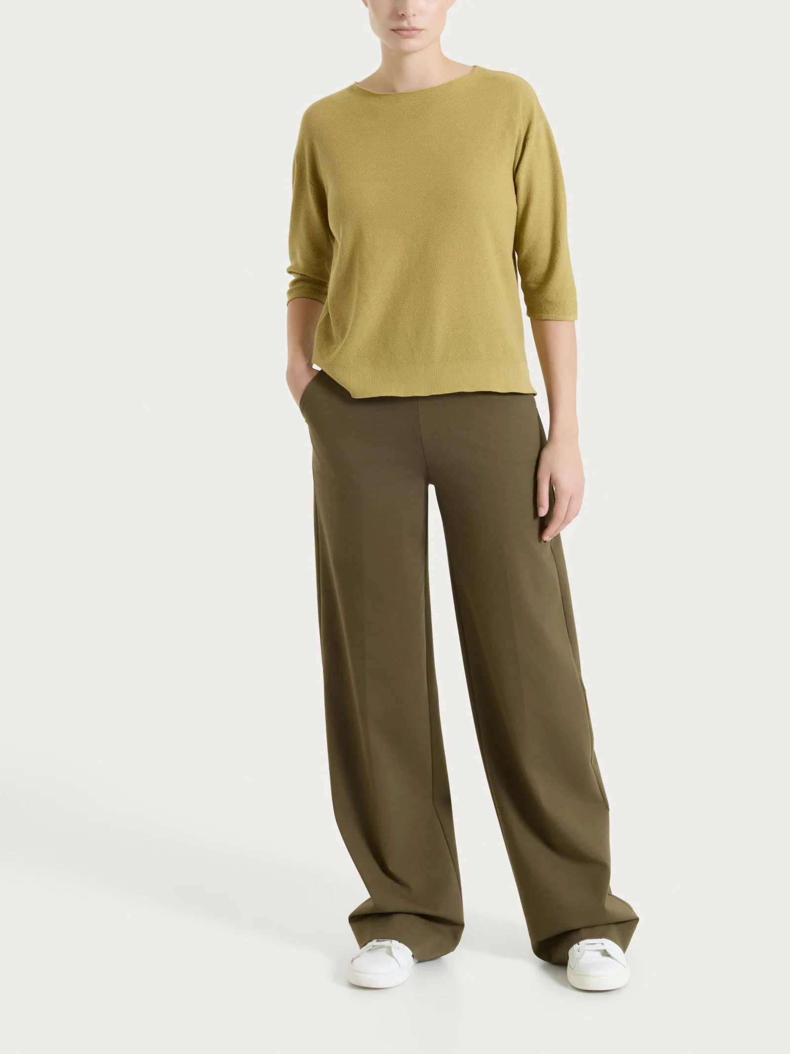 Pantalone a palazzo con tasche in Compact Light - Dark Olive - Image 5