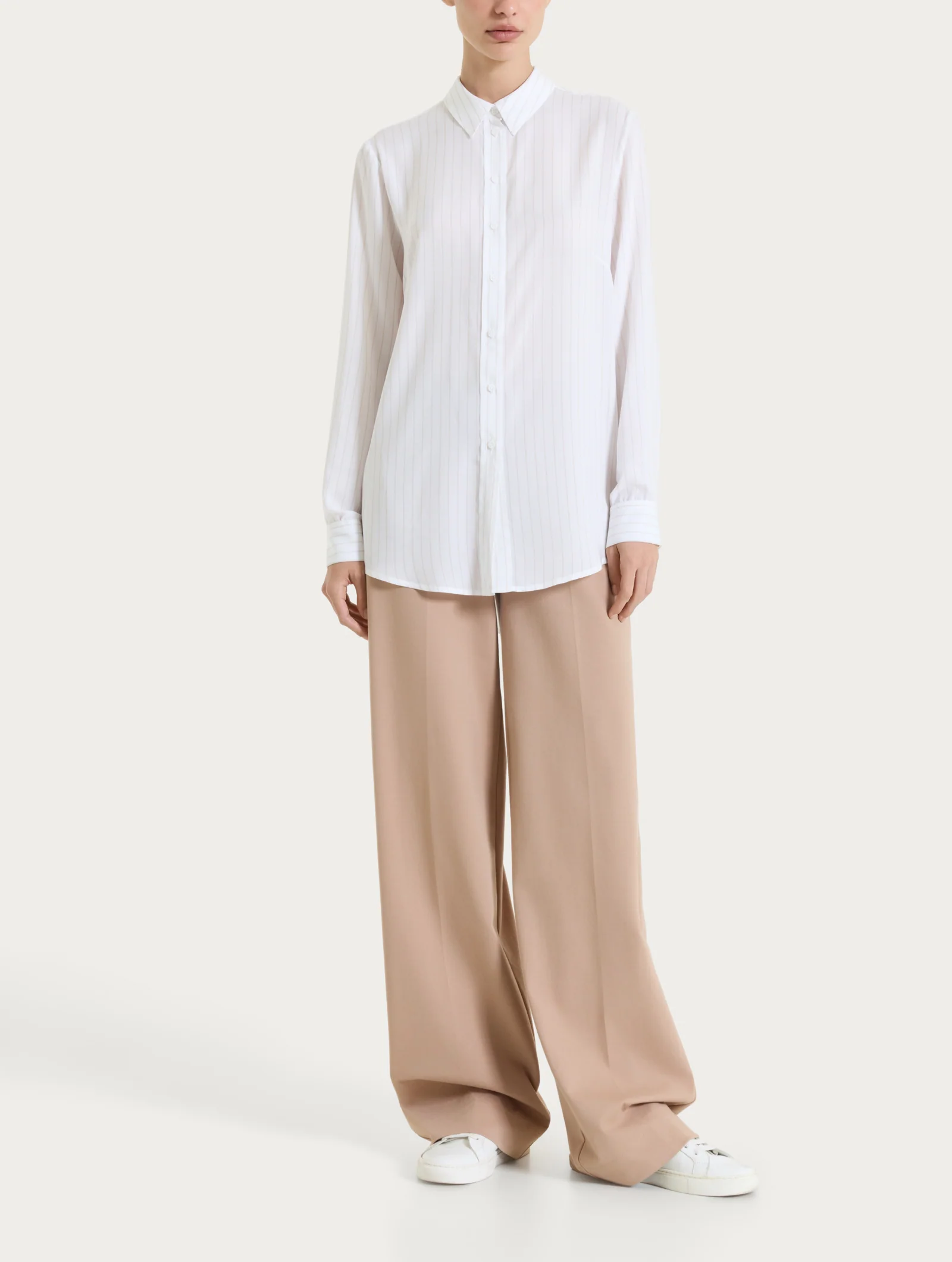 Pantalone a palazzo con tasche in Compact Light - Warm Taupe - Image 6
