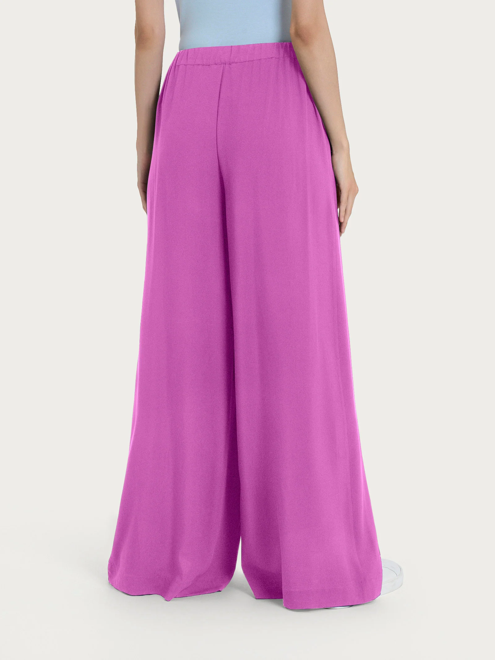 Pantalone a palazzo con tasche in Ecoseta - Cattleya Orchid - Image 2