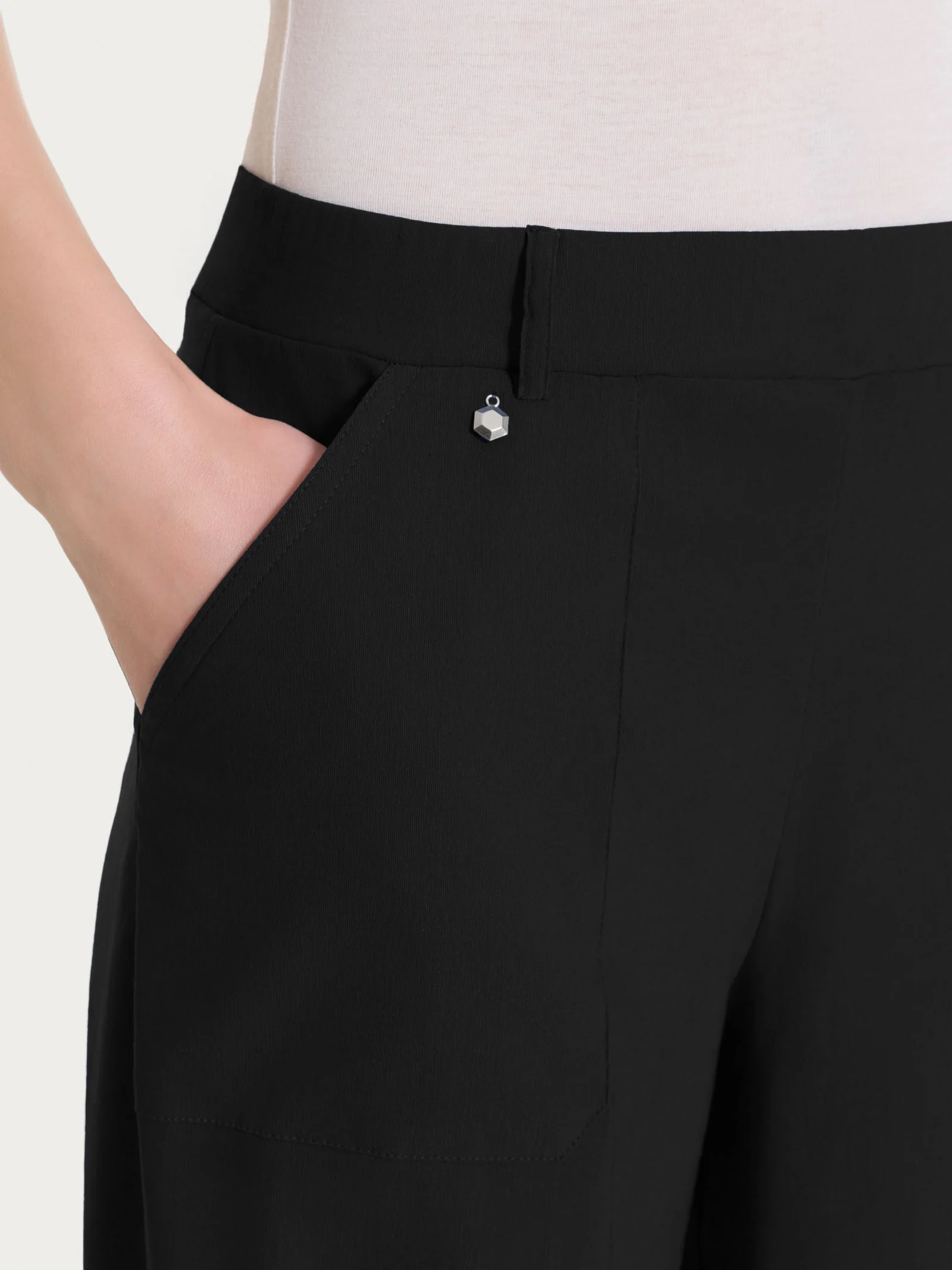 Pantalone a palazzo con tasche in Linen Super Fresh - Nero - Image 3