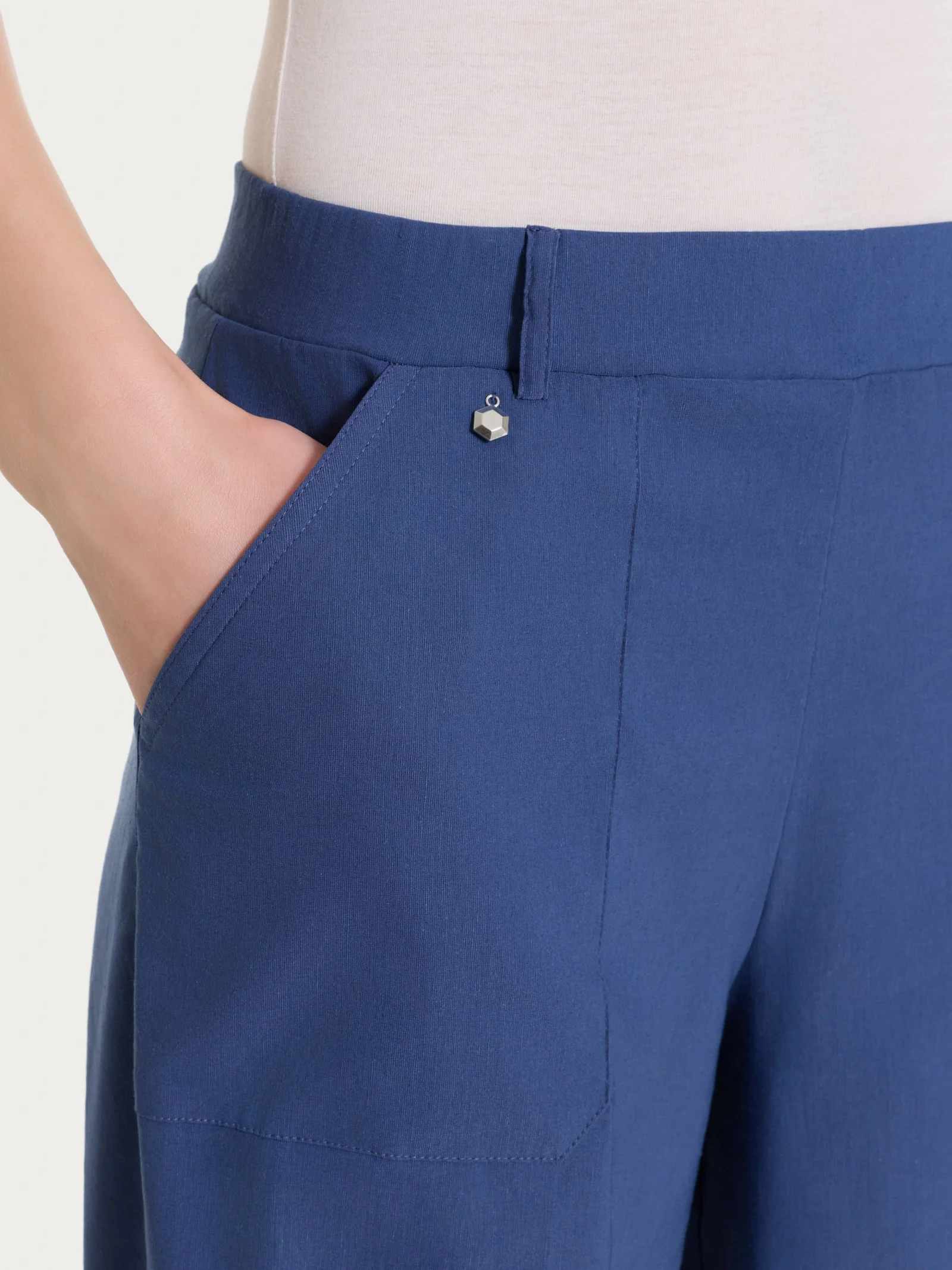 Pantalone a palazzo con tasche in Linen Super Fresh - Oceana - Image 3