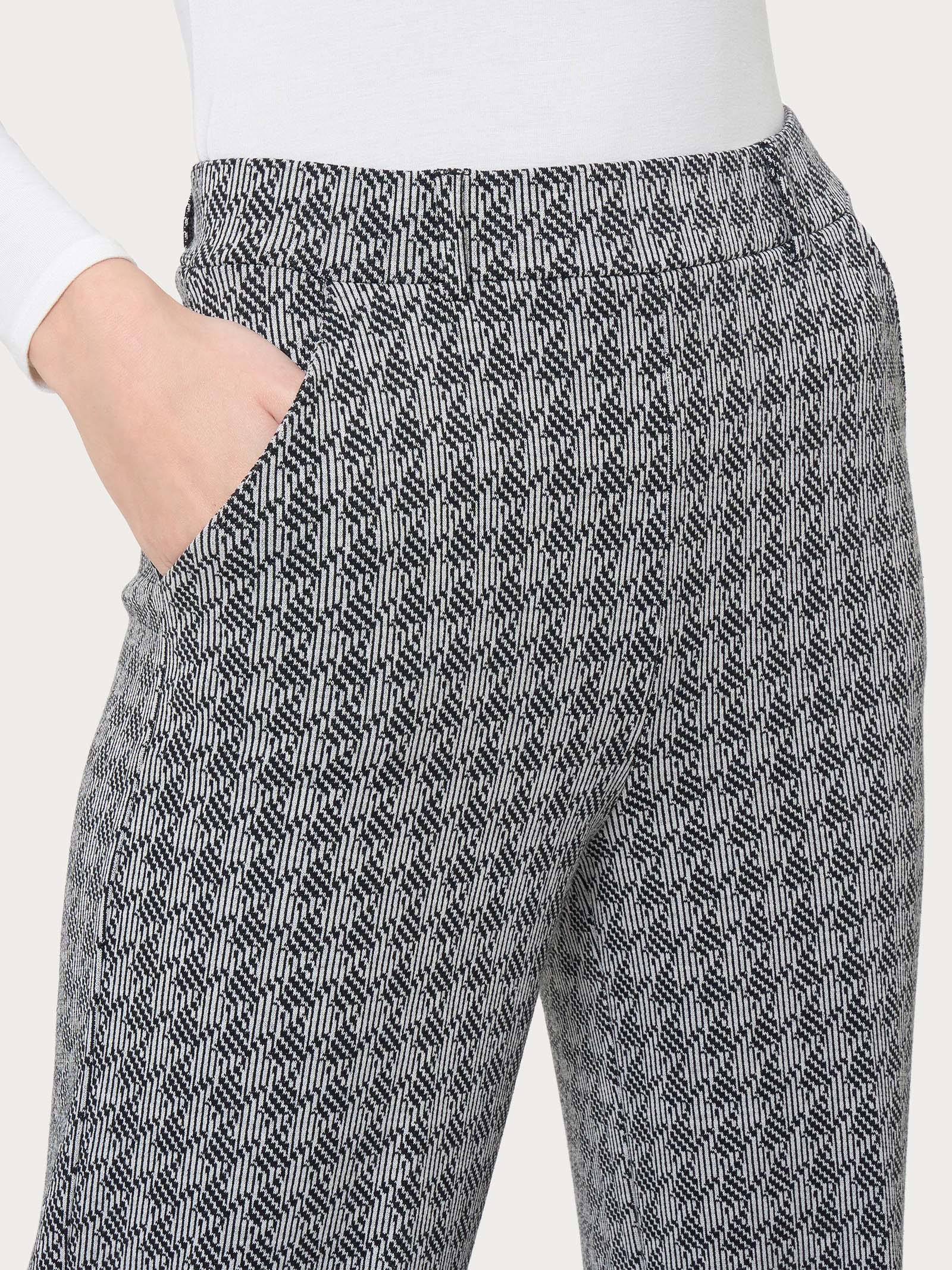 Pantalone a palazzo con tasche in tessuto Eco Jacquard - Fant.Nero - Image 3