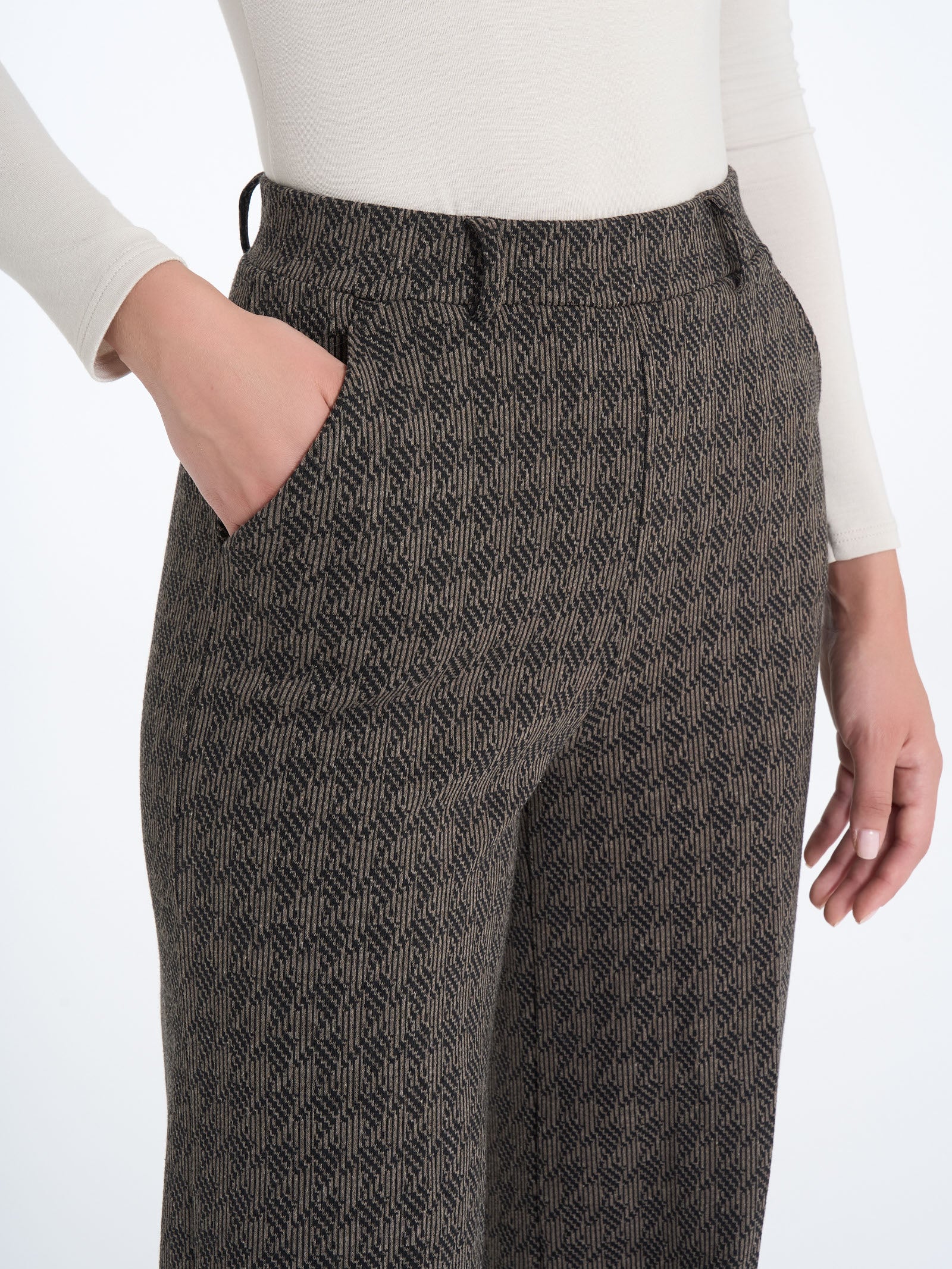 Pantalone a palazzo con tasche in tessuto Eco Jacquard - FANT.PINE BARK - Image 3