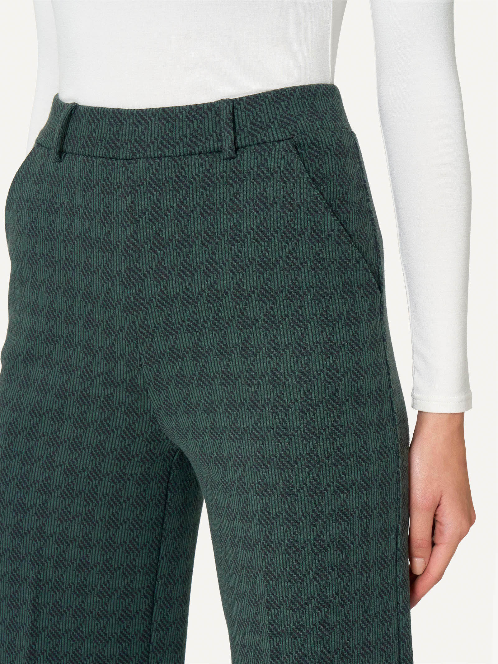 Pantalone a palazzo con tasche in tessuto Eco Jacquard - Fant. Rain Forest - Image 3