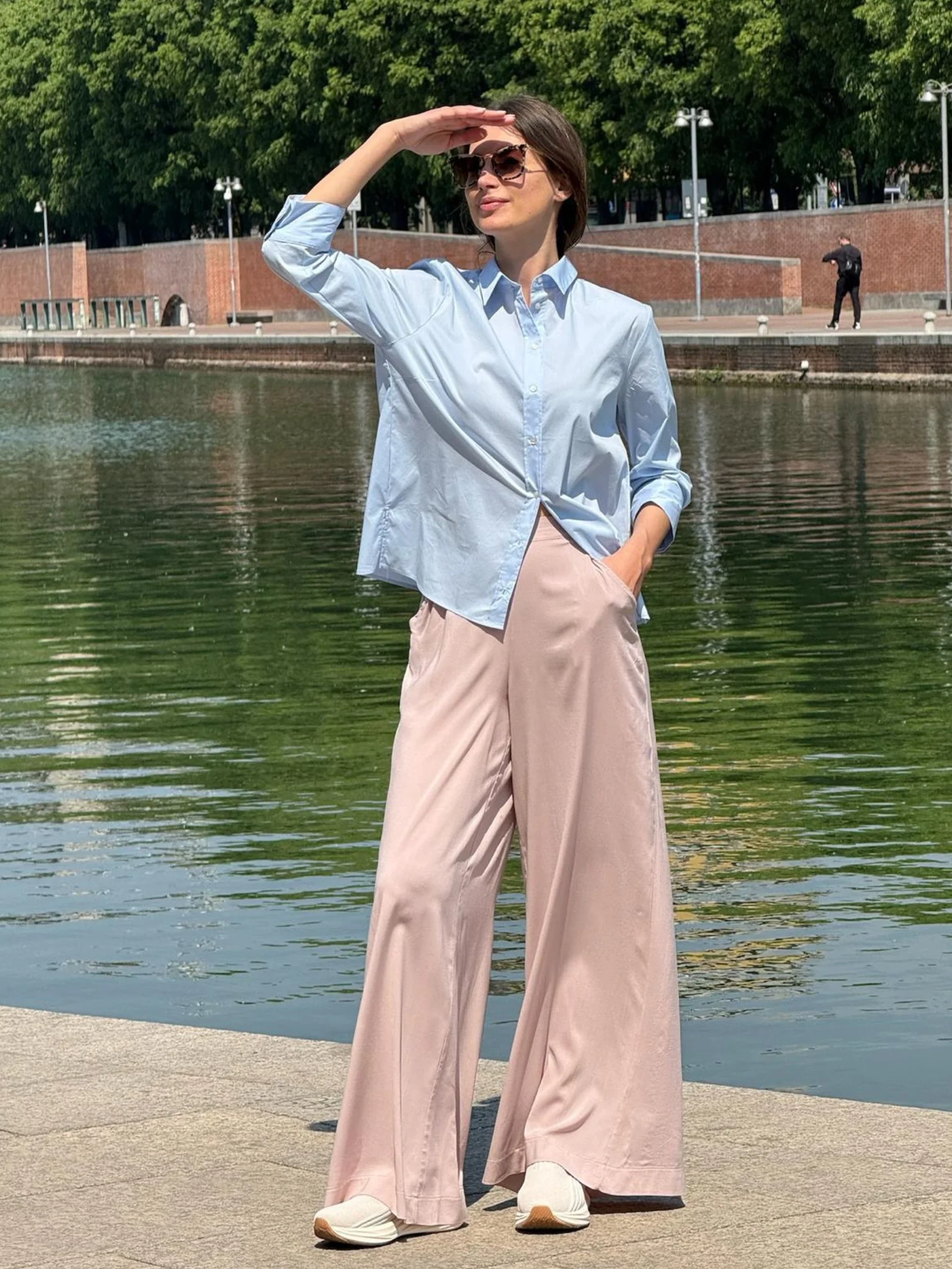 Pantalone a palazzo con tasche in Voile Stretch - Sphinx - Image 4