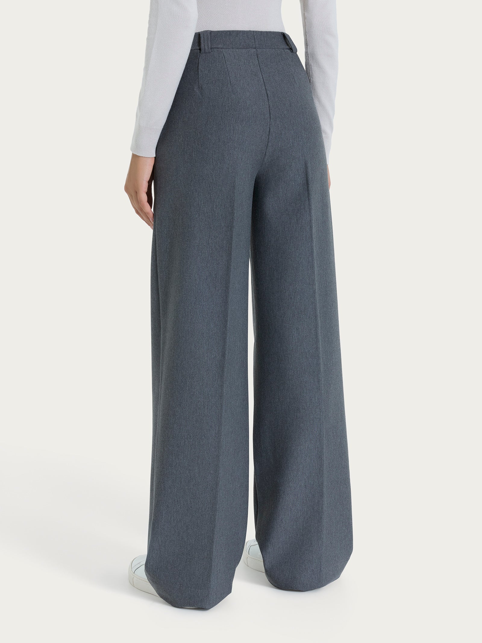 Pantalone a palazzo con taschino in Compact - Ardesia Mel. - Image 2