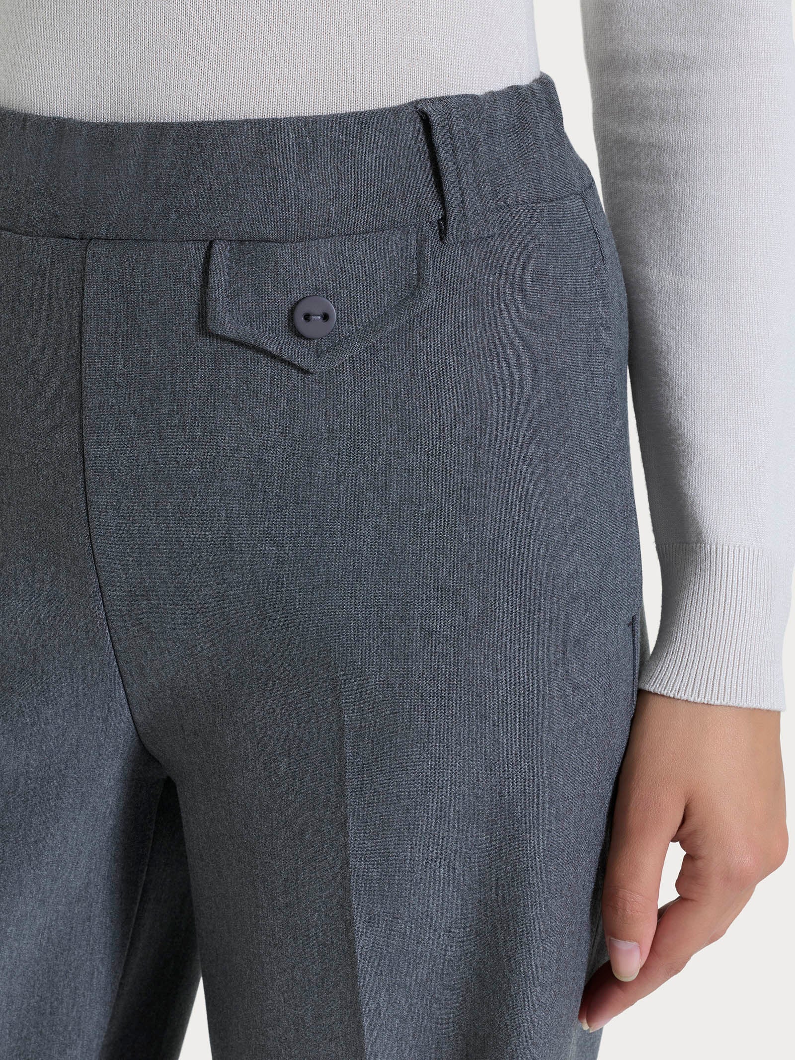 Pantalone a palazzo con taschino in Compact - Ardesia Mel. - Image 3