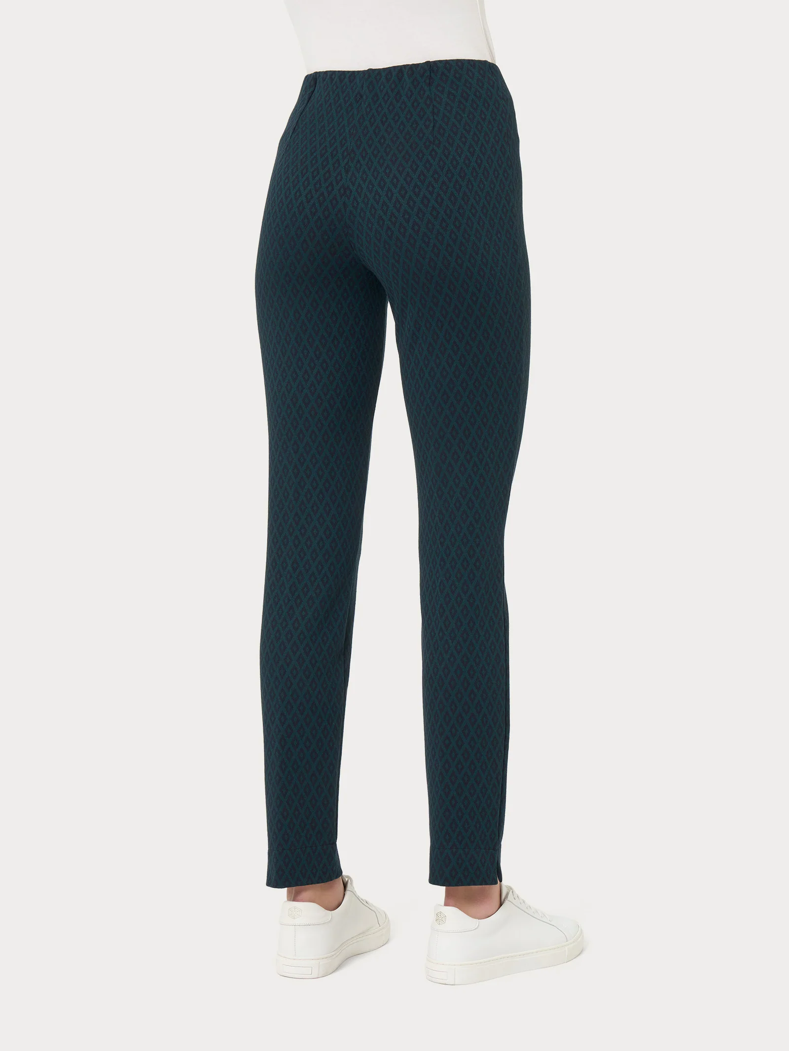 Pantalone a sigaretta a rombi con spacchetti in Eco Jacquard - Fant. Reflecting Pond - Image 2