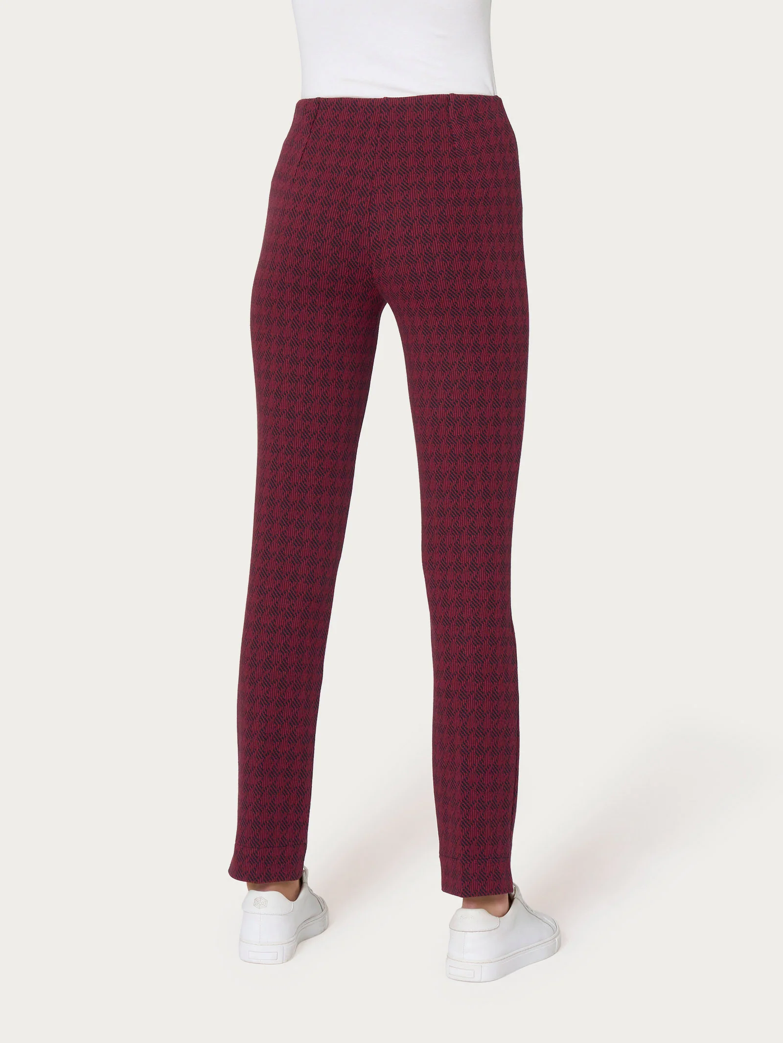 Pantalone a sigaretta con pied de poule in Eco Jacquard - Fant. Tibetan Red - Image 2