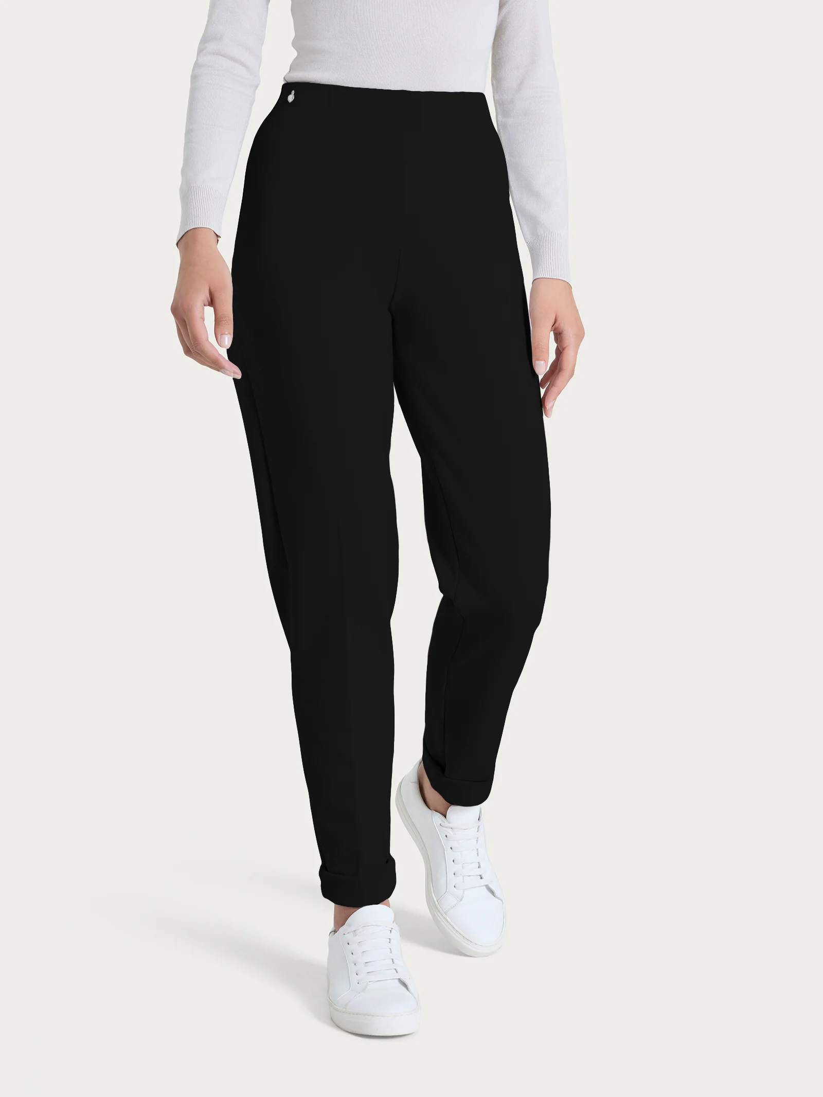 Pantalone a sigaretta con risvolto in Cashmere Compact - Nero - Image 2