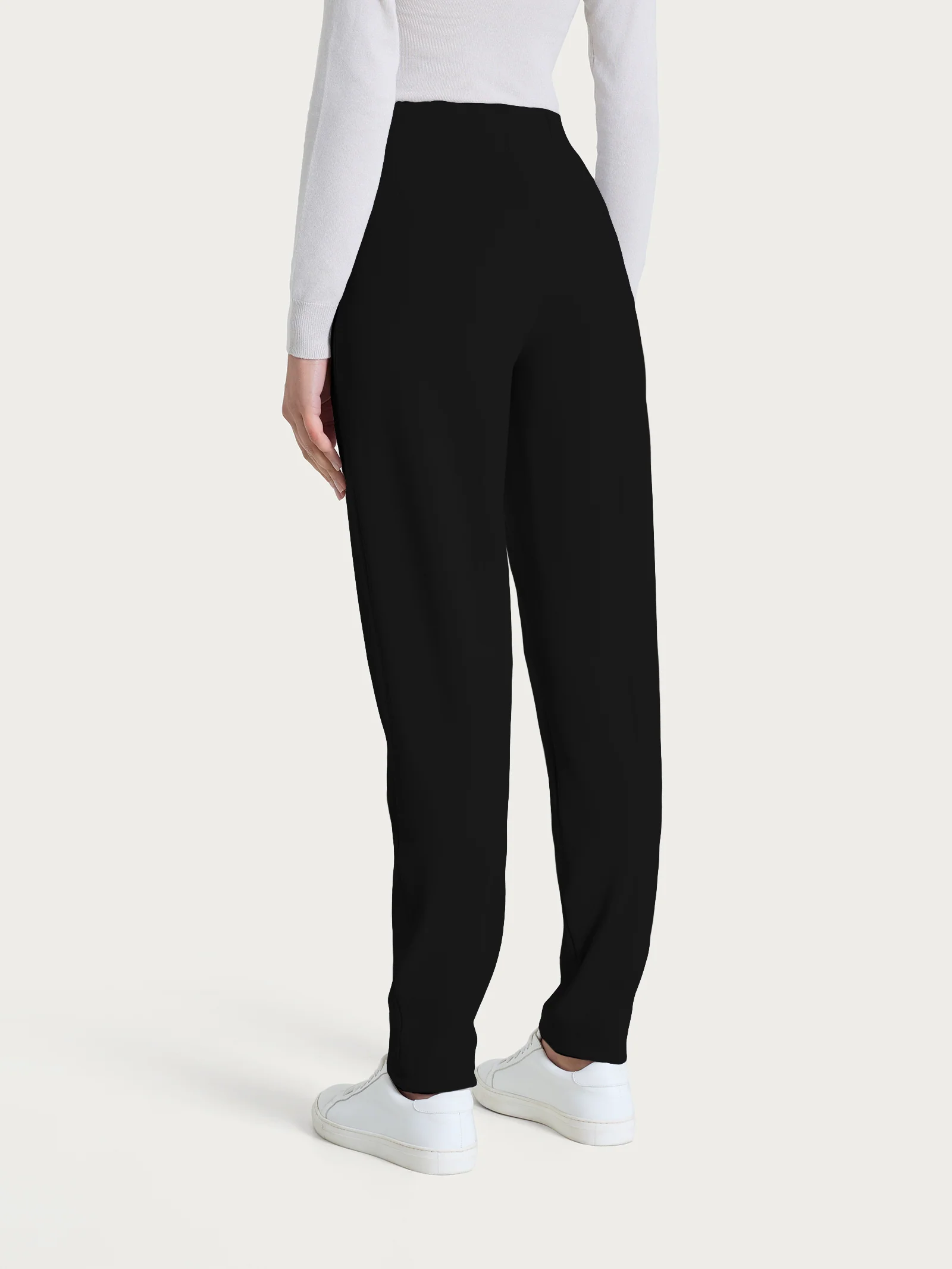 Pantalone a sigaretta con risvolto in Cashmere Compact - Nero - Image 3