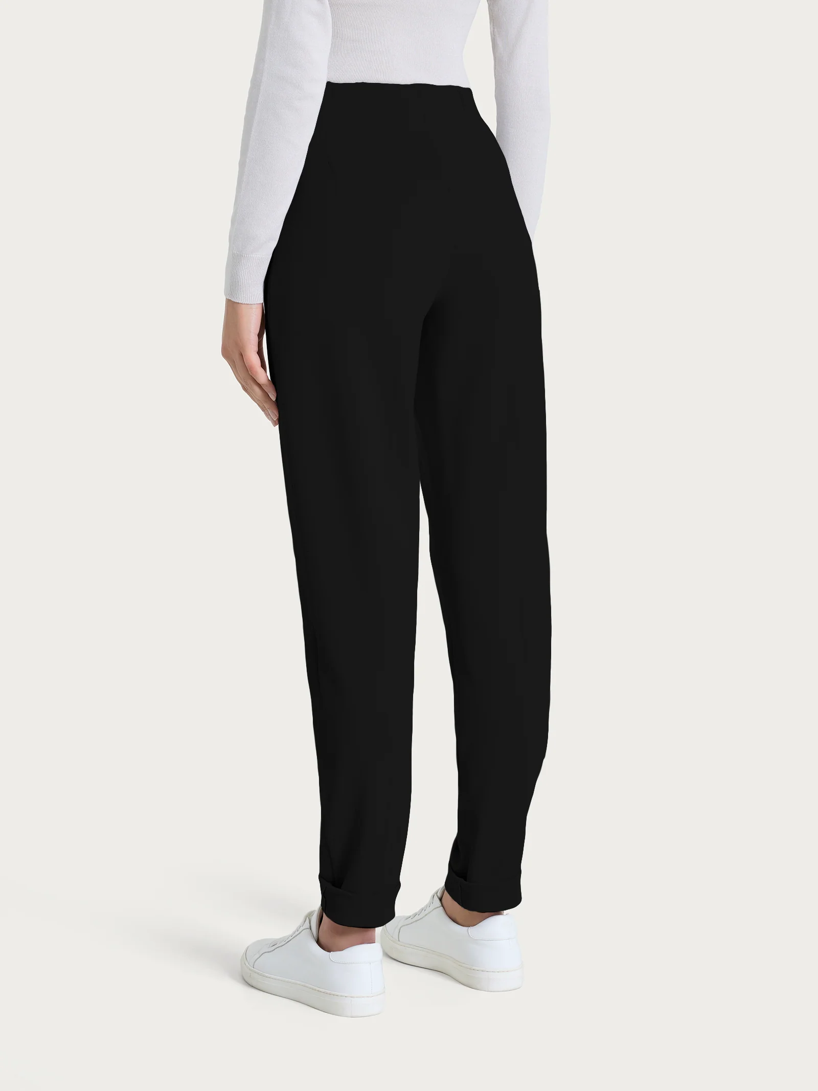 Pantalone a sigaretta con risvolto in Cashmere Compact - Nero - Image 4