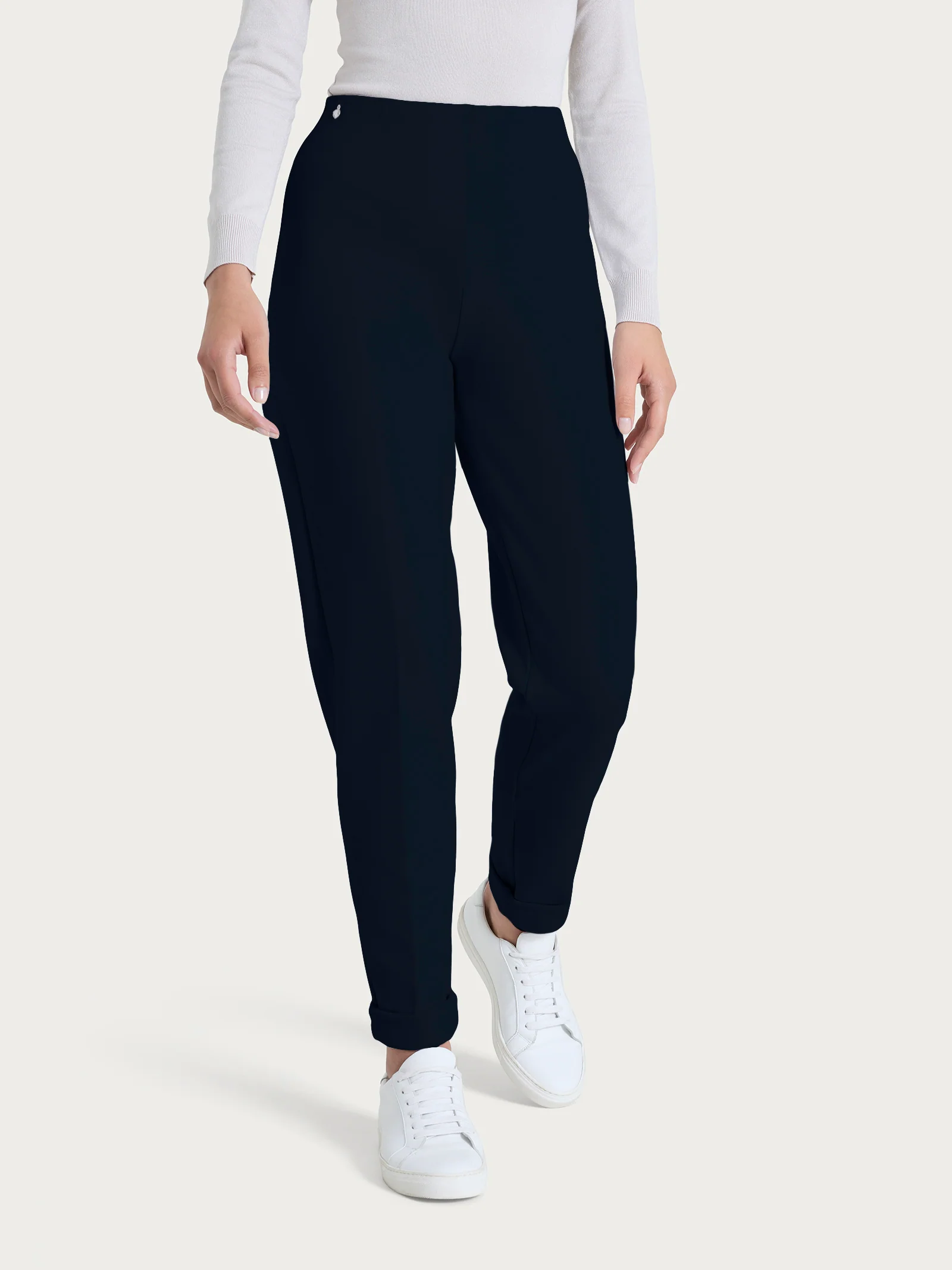 Pantalone a sigaretta con risvolto in Cashmere Compact - Bleu - Image 2
