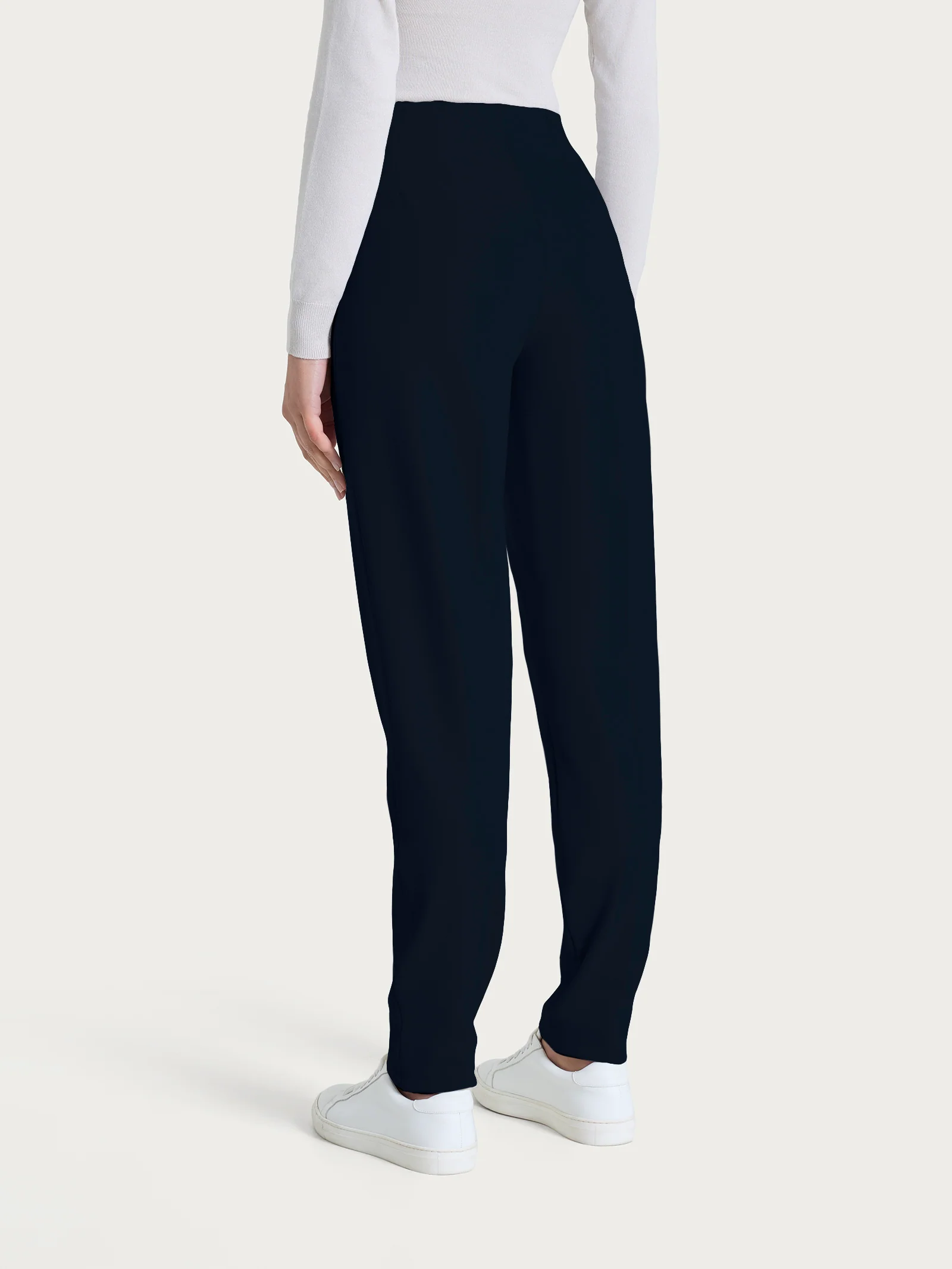 Pantalone a sigaretta con risvolto in Cashmere Compact - Bleu - Image 3
